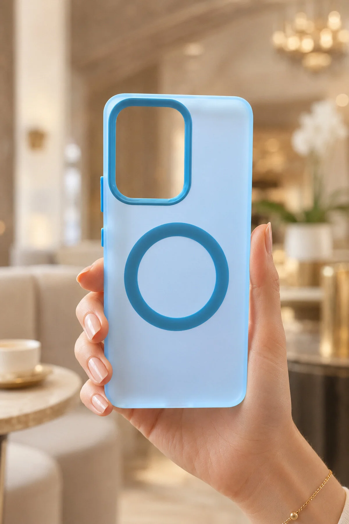 Oppo Reno 14F MagSafe Uyumlu Buzlu Mat Kamera Korumalı İnce Silikon Kılıf - Mavi