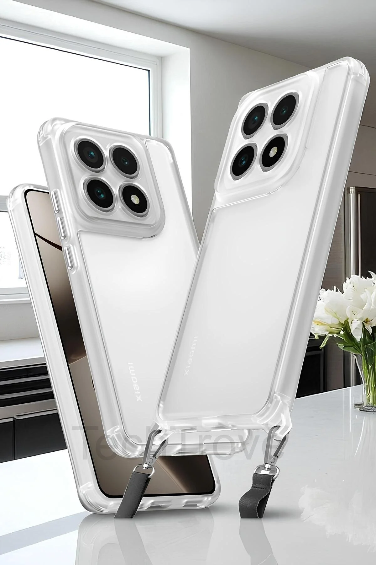 Xiaomi Mi 14T Pro Kılıf Kamera Korumalı Şeffaf Arka Yüzeyli Askı Aparatlı Kapak