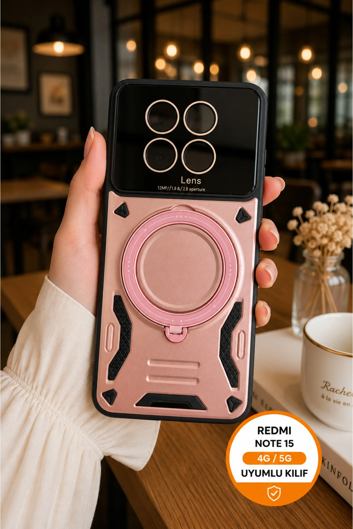 Redmi Note 15 İçin Uyumlu 3D Kamera Lens Korumalı Standlı Kılıf