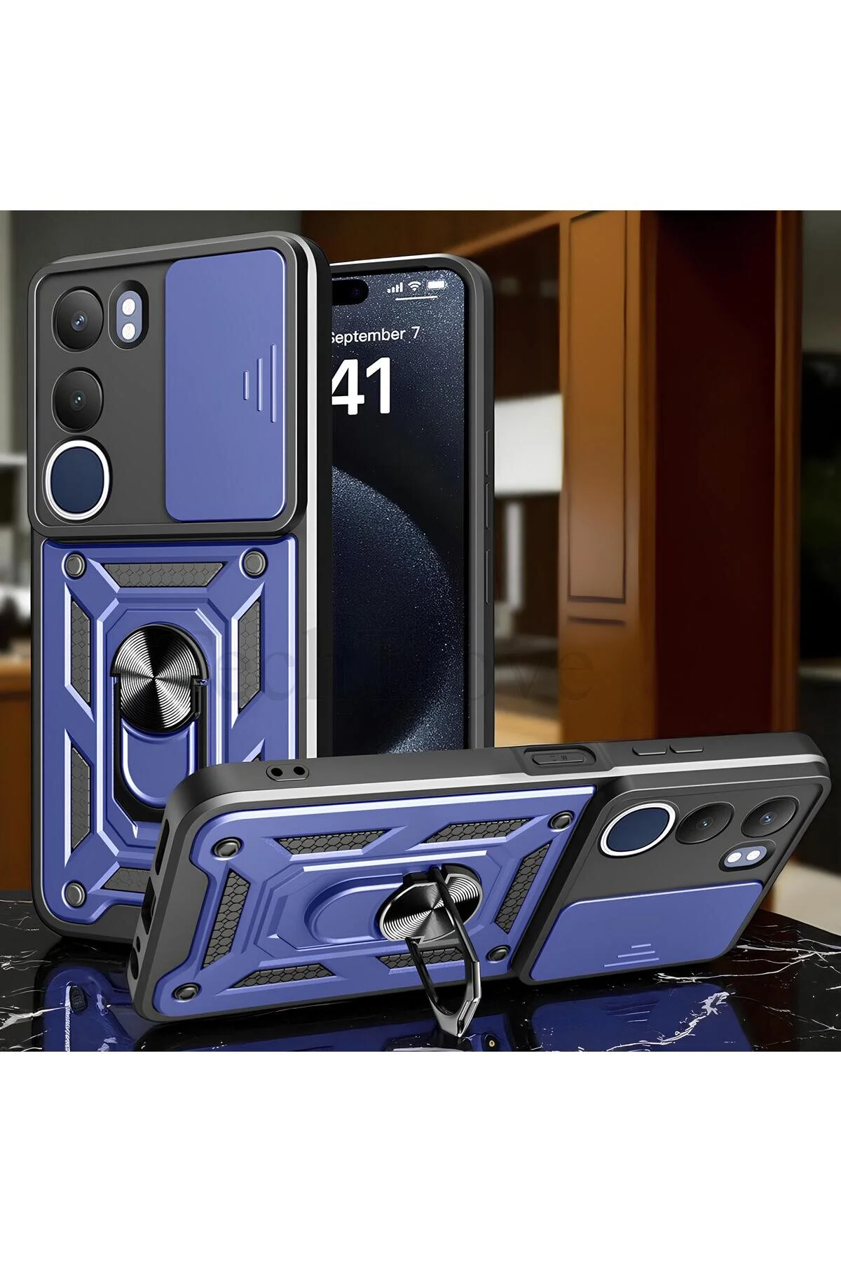 Vivo Y19S Kılıf Yüzüklü Stand Olabilen Kamera Korumalı Magnetic Tpu Tank Kapak