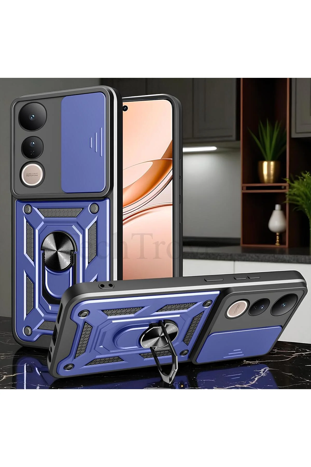 Vivo V50 Lite 4G Kılıf Yüzüklü Stand Olabilen Kamera Korumalı Magnetic Tpu Tank Kapak