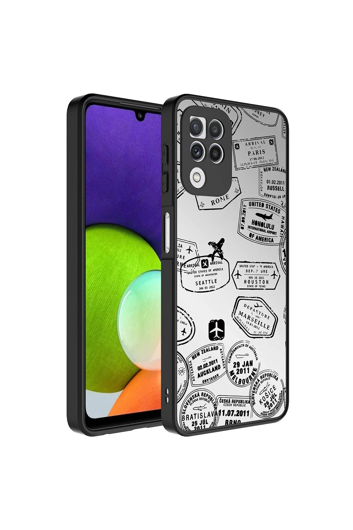 Galaxy A22 4G Kılıf Aynalı Desenli Kamera Korumalı Parlak Darbe Emici Kapak