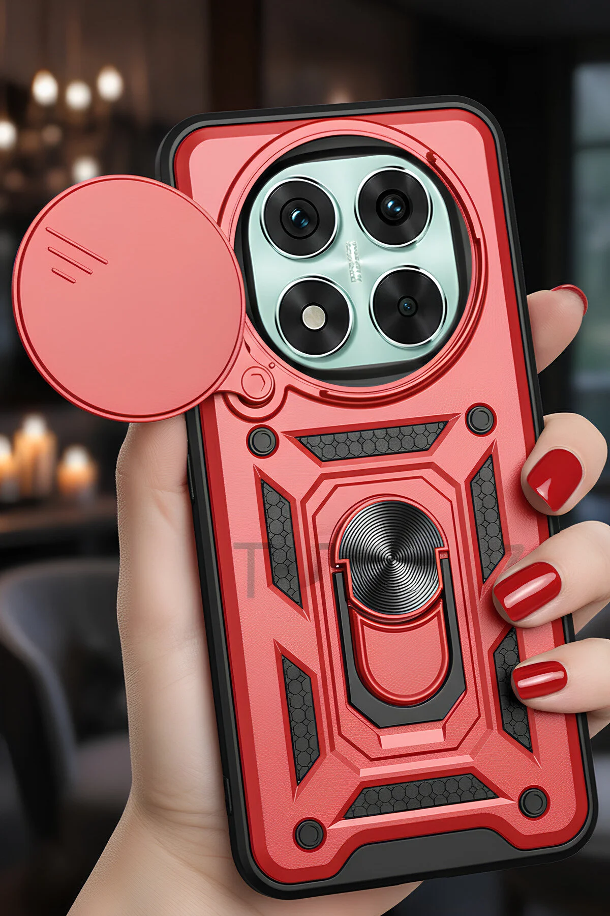 Redmi Note 14 Pro 4G Kılıf Sürgülü Kamera Korumalı Yüzüklü Stand Olabilen Magnetic Tpu Tank Kapak