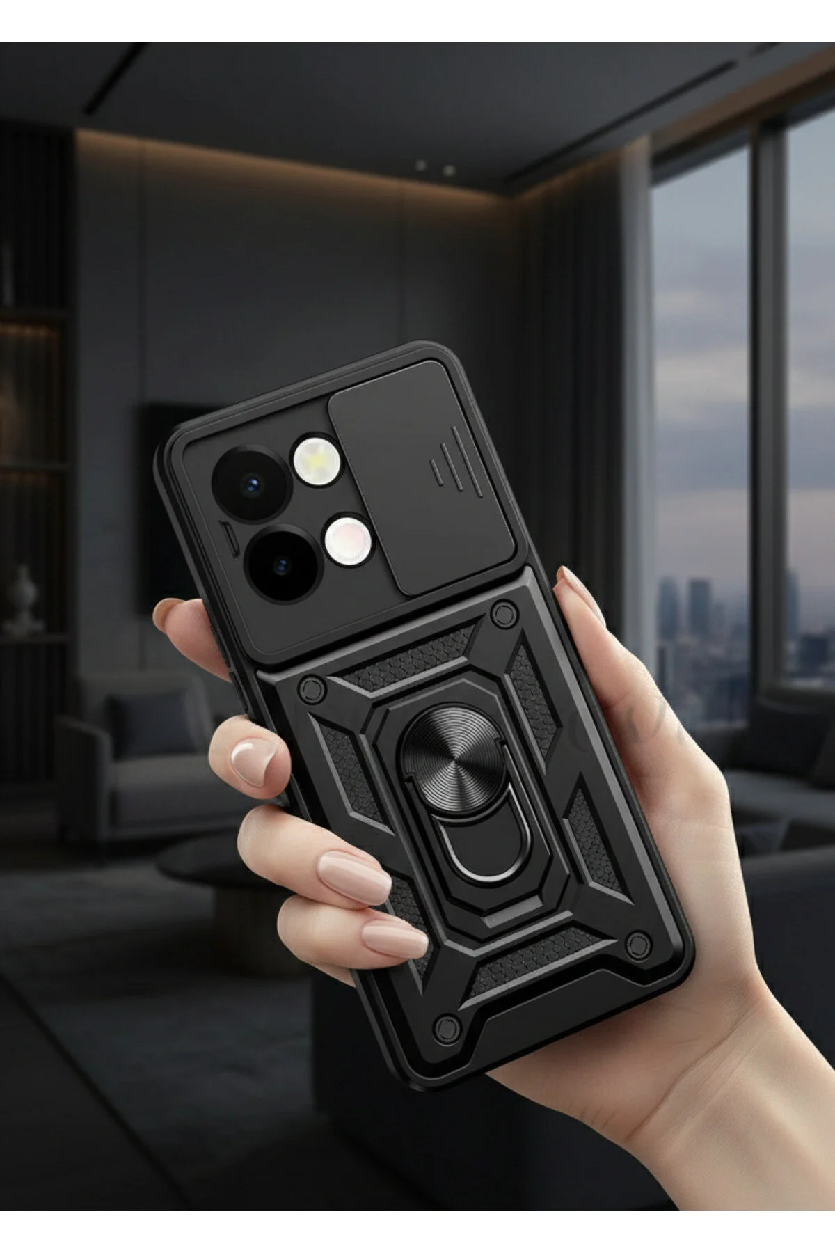 Vivo Y28 Kılıf Yüzüklü Stand Olabilen Kamera Korumalı Magnetic Tpu Tank Kapak