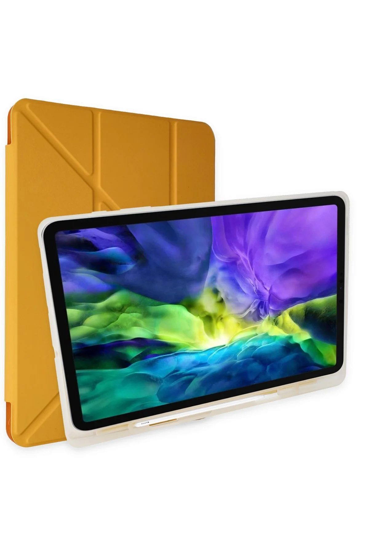 iPad 5 Air 9.7 Uyumlu Kılıf Kalem Bölmeli Uyku Modlu Smart Case - Sarı