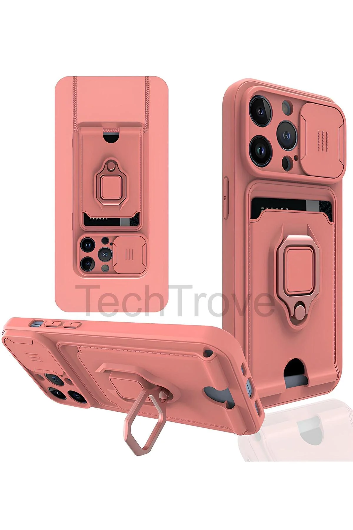 iPhone 13 Pro Max Kılıf Kamera Koruma Sürgülü Kartvizitli Kartlıklı Standlı İpli Renkli Kapak