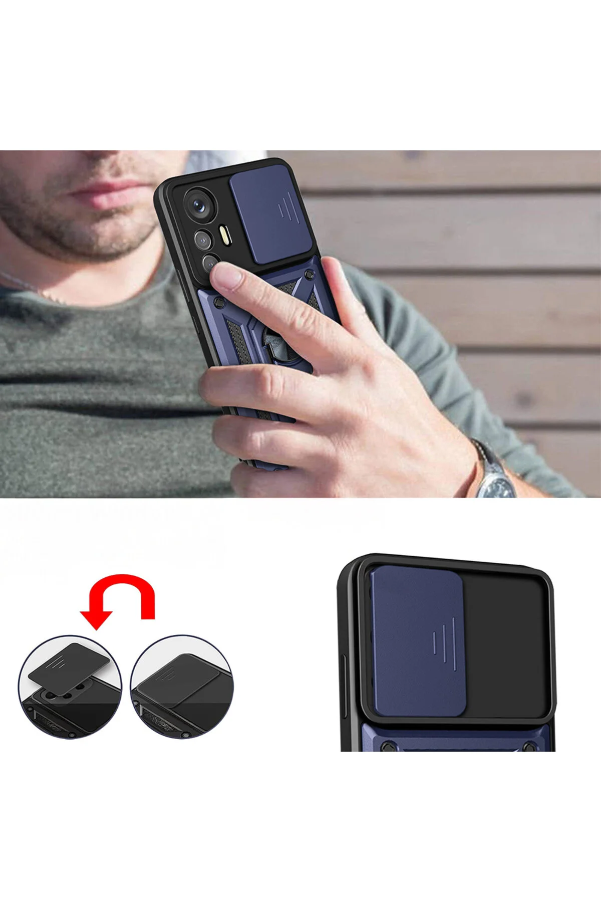 Xiaomi Mi 13 Ultra Kılıf Magnetik Standlı Sürgülü Kamera Korumalı TPU Tank Kapak