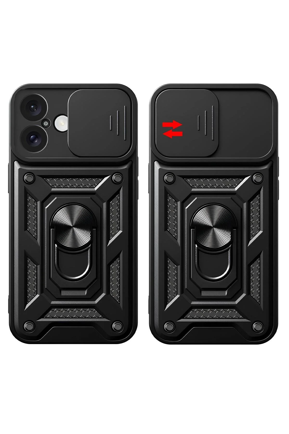 iPhone 12 Mini Kılıf Sürgülü Kamera Korumalı Yüzüklü Stand Olabilen Magnetic Tpu Tank Kapak