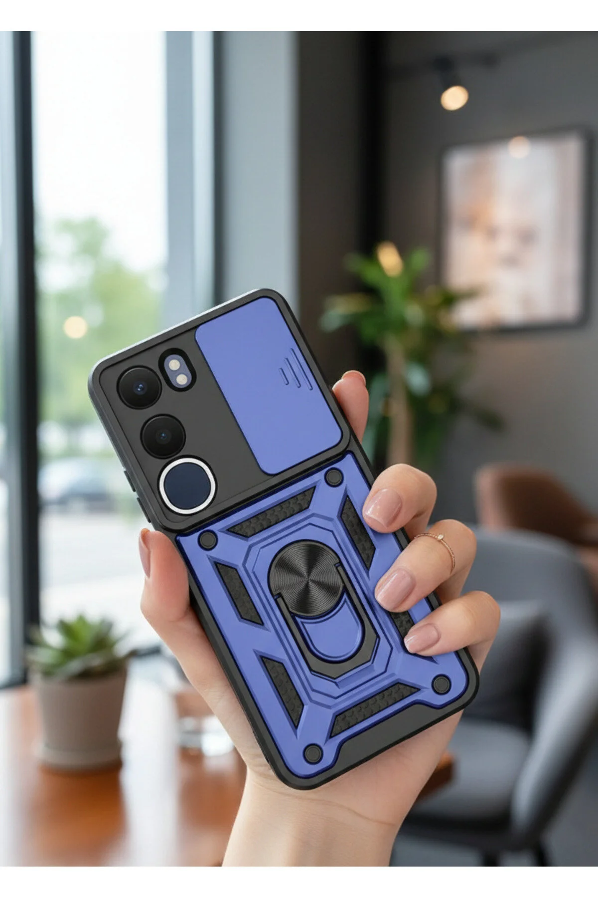 Vivo Y19S Kılıf Yüzüklü Stand Olabilen Kamera Korumalı Magnetic Tpu Tank Kapak