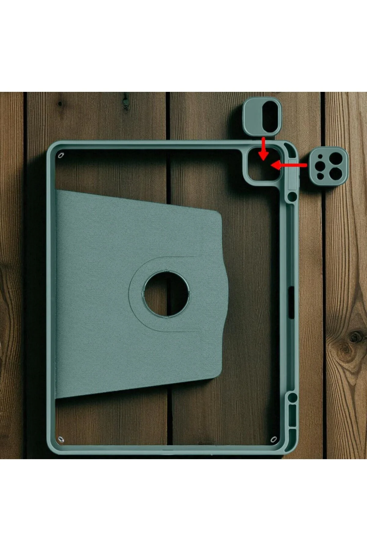 Apple iPad 10.2 8.Nesil Kılıf Kalemlikli Dönebilen Kamera Koruma Çıkıntılı Standlı Kılıf