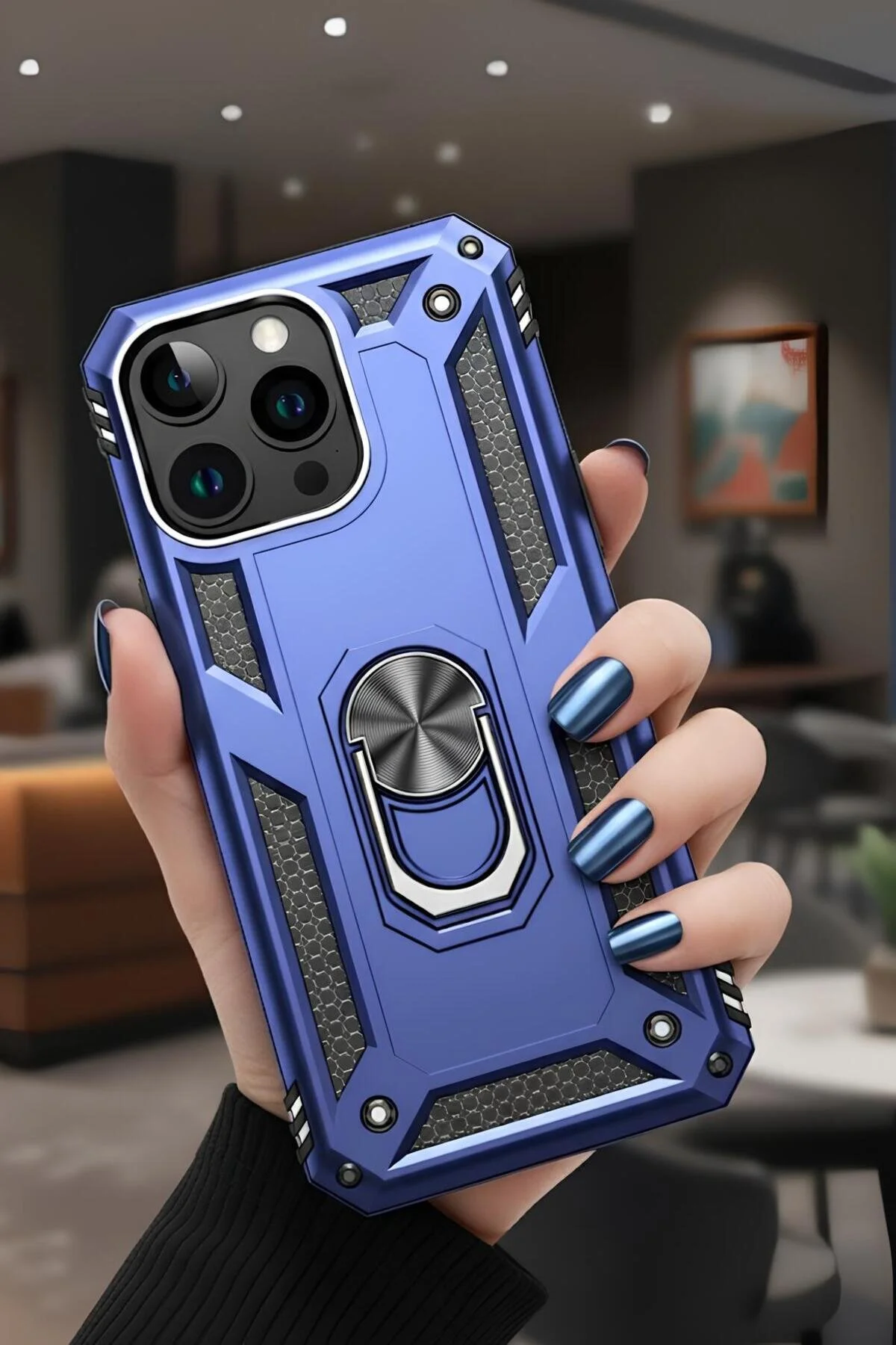 Apple Iphone 15 Pro Kılıf Yüzüklü Stand Özellikli Renkli Tasarım Tank Korumalı Kılıf