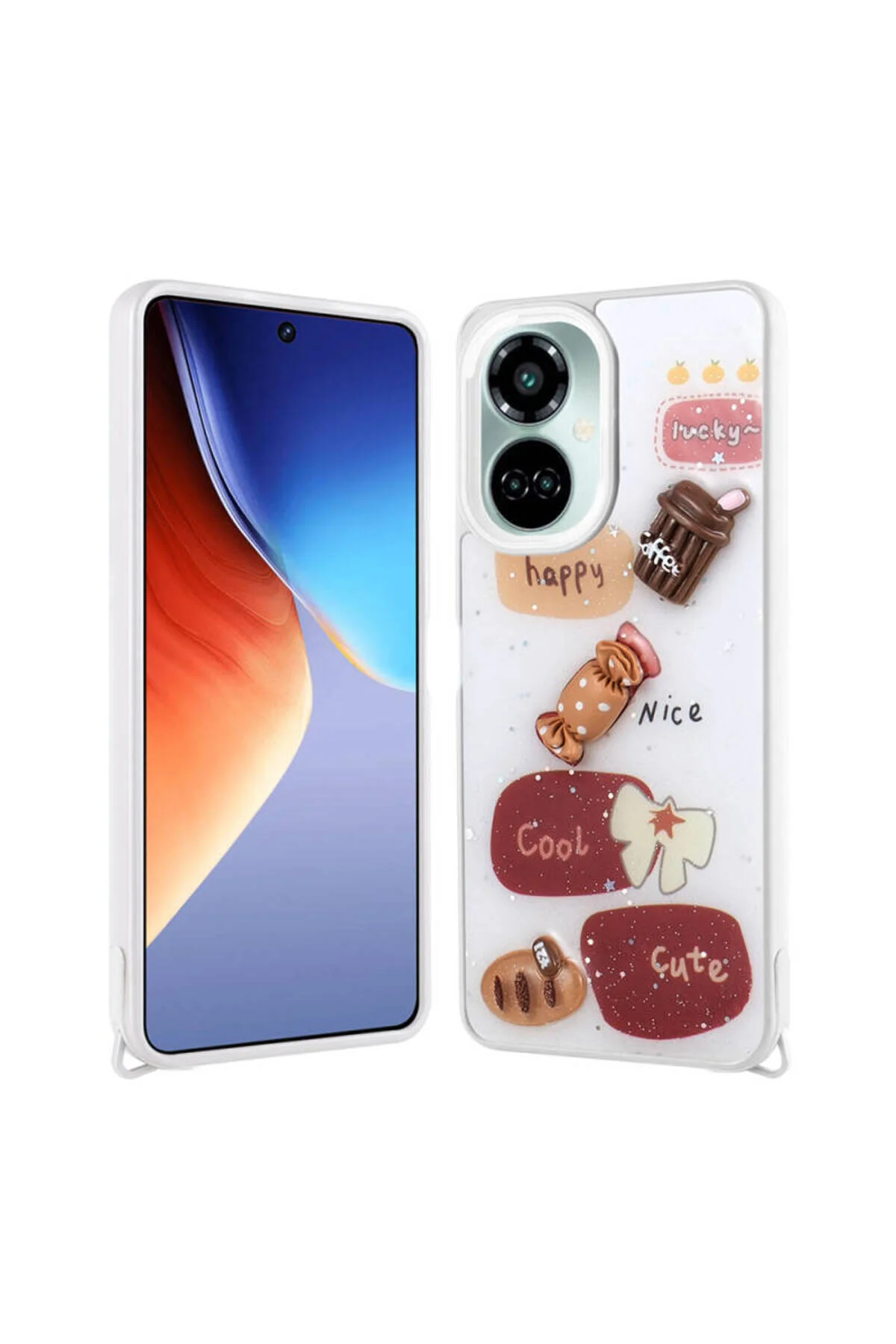 Tecno Camon 19 Uyumlu Parlayan Sıvılı Simli Kabartmalı Figürlü  Kılıf
