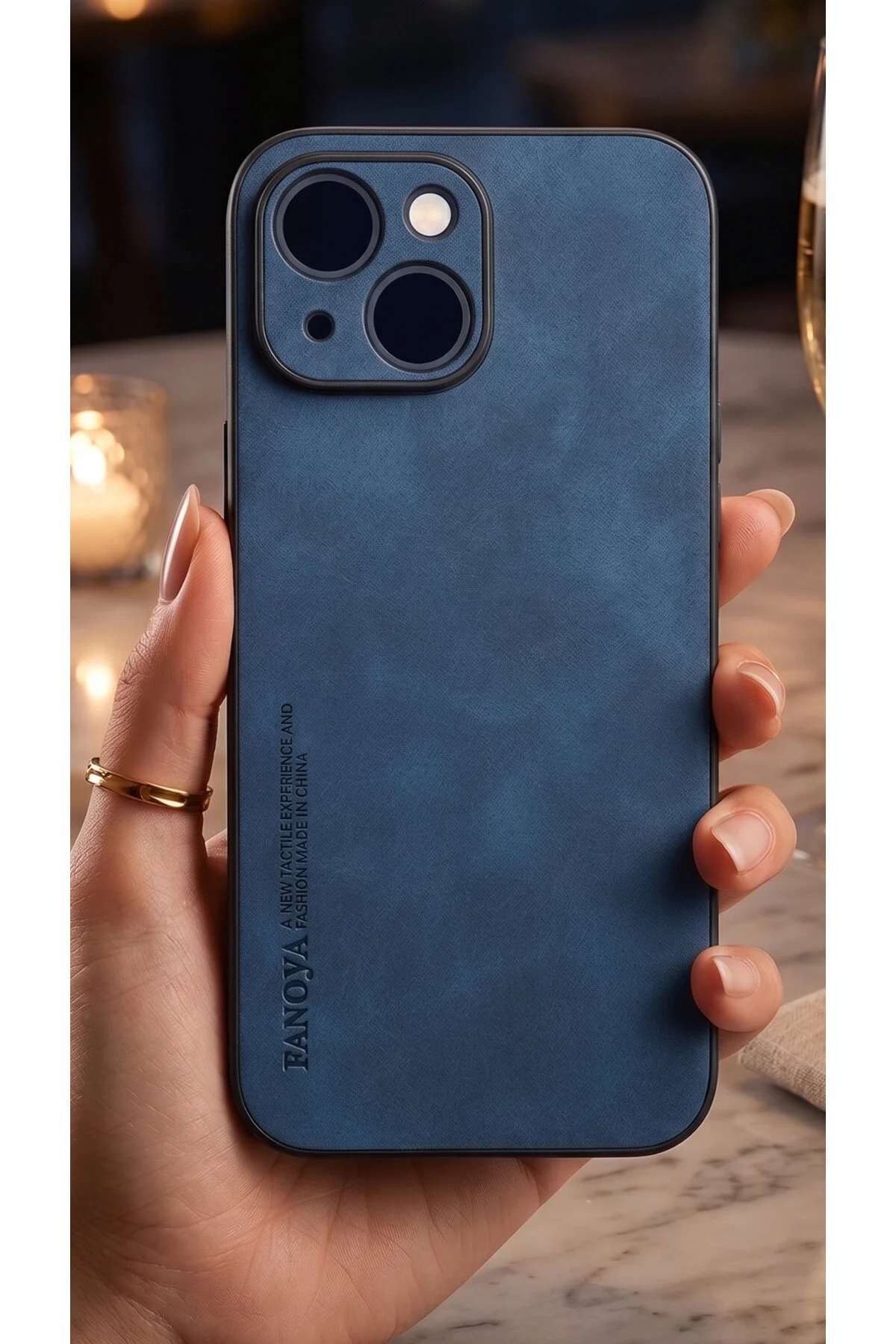 iPhone 15 İçin Uyumlu Deri Tasarımlı Elde Kaymaz Sararmaz Tozlanmaz Tpu Kılıf
