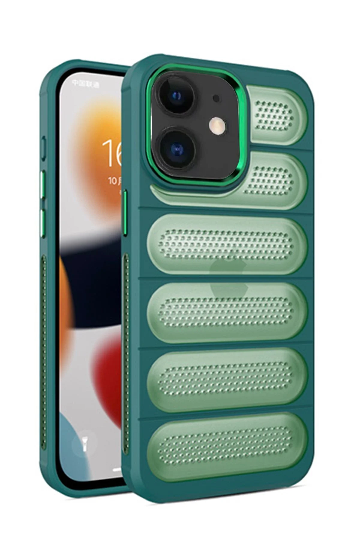 iPhone 11 Uyumlu Dalgalı Tasarım Elden Kaymaz Yeni Kılıf - Koyu Yeşil