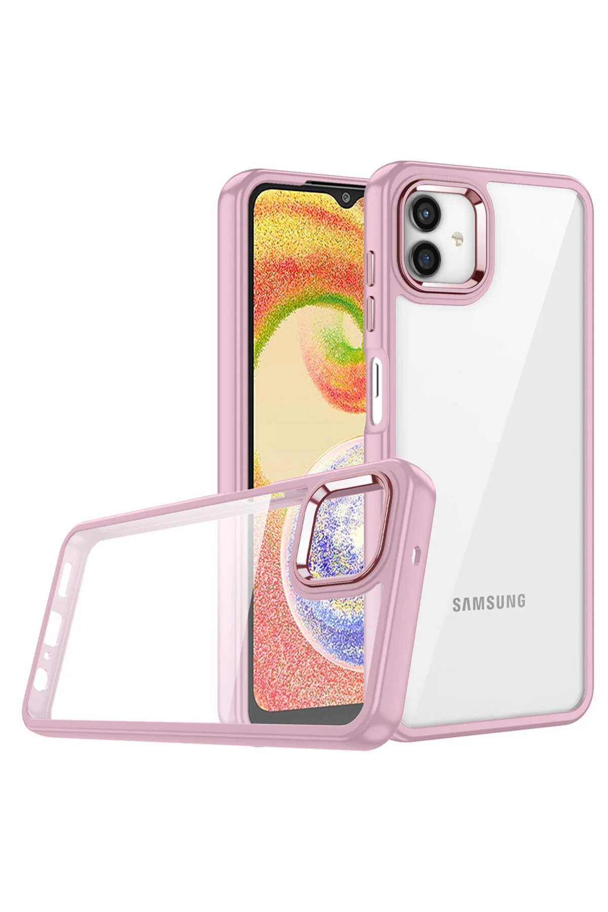 Galaxy A04 Uyumlu Kılıf Arkası Şeffaf Renkli Kenarlı Silikon Kapak
