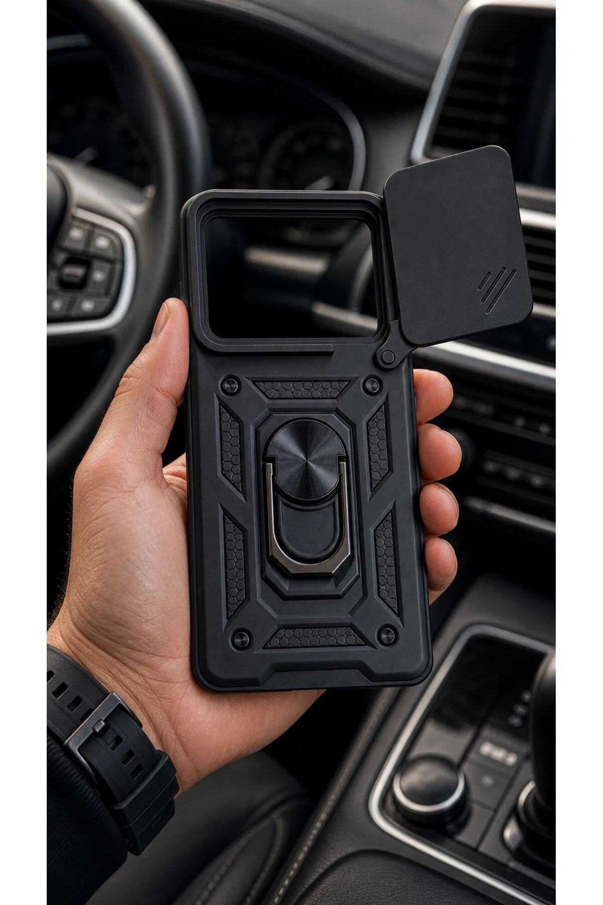 Mi 17 Pro Max İçin Uyumlu Sürgülü Korumalı Yüzüklü Standlı Magnetic Tpu Tank Kapak