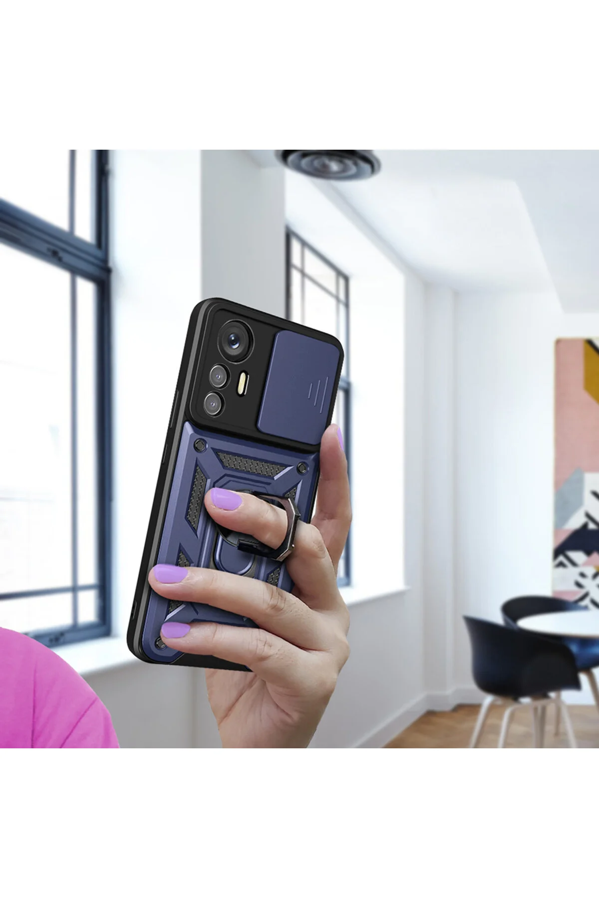 Xiaomi Mi 13 Ultra Kılıf Magnetik Standlı Sürgülü Kamera Korumalı TPU Tank Kapak