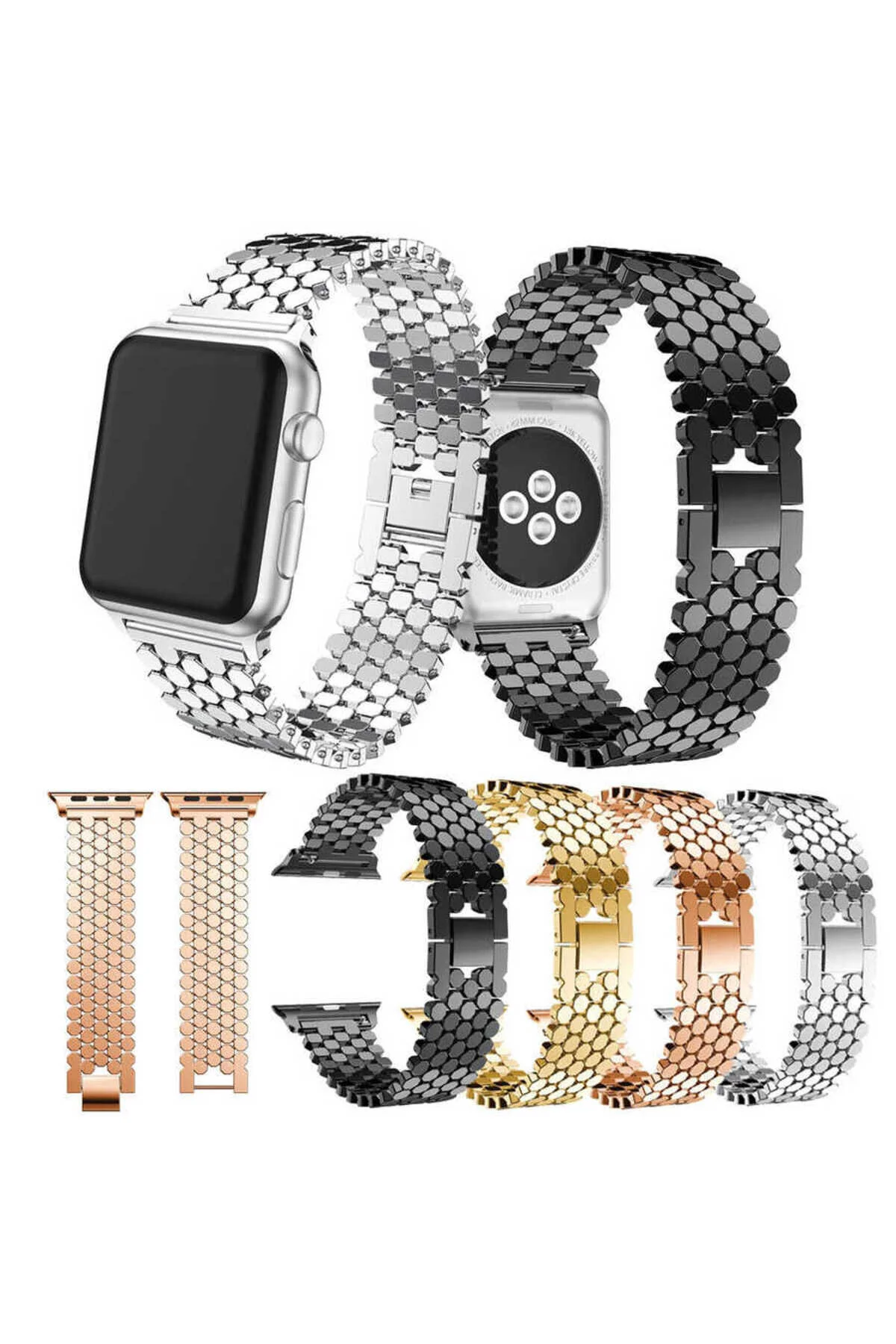 Watch 42mm İçin Uyumlu Metal Bal Peteği Tasarım Kordon