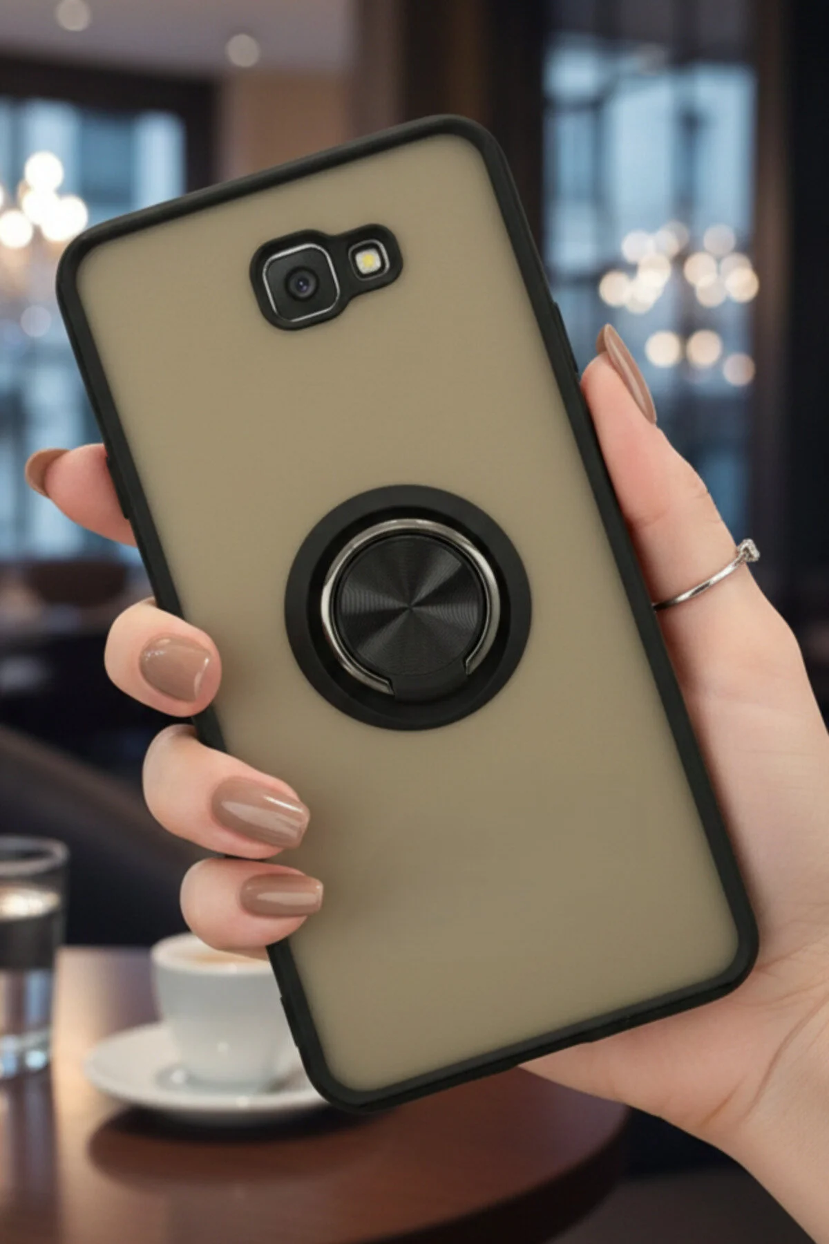 Samsung Galaxy J7 Prime İçin Kamera Korumalı Yüzüklü Kılıf - Leke Tutmaz Mat ve Dayanıklı Yapı