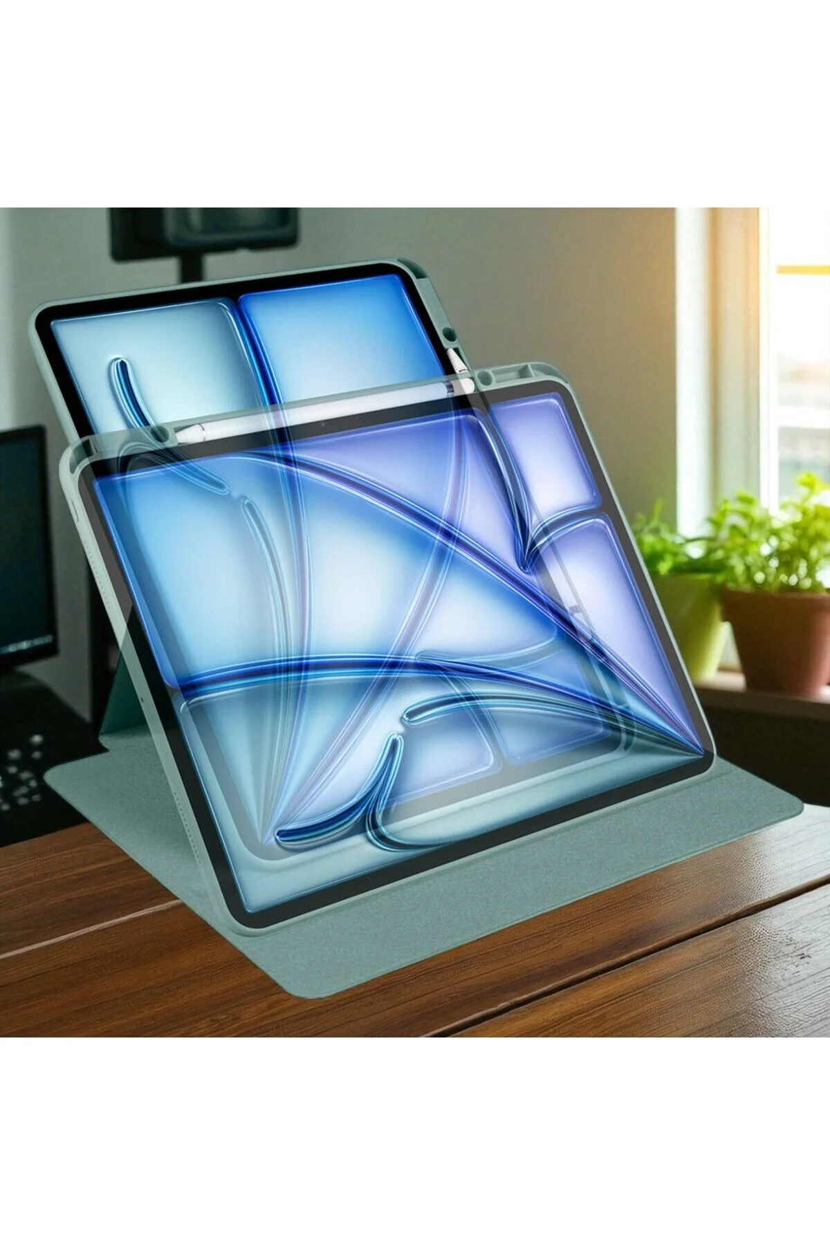 Apple iPad 10.2 8.Nesil Kılıf Kalemlikli Dönebilen Kamera Koruma Çıkıntılı Standlı Kılıf