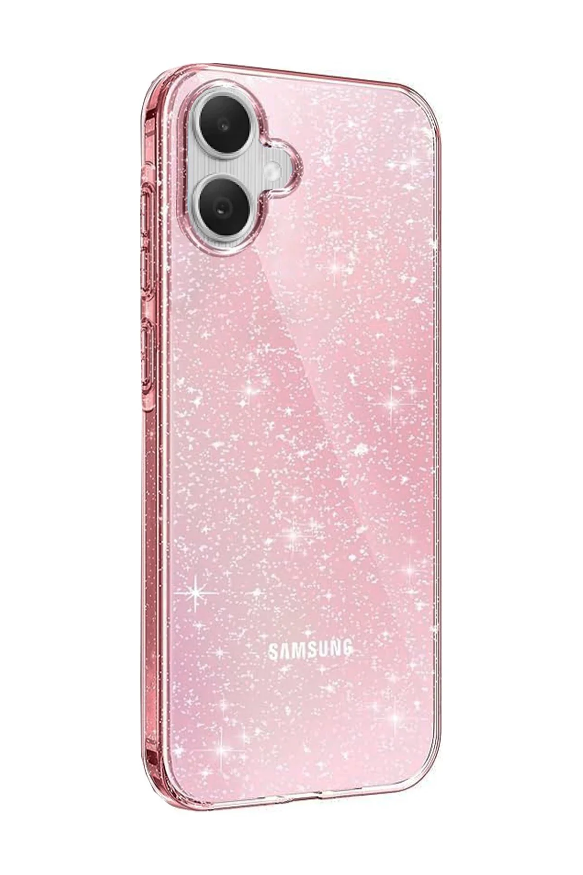 Samsung Galaxy A05 Uyumlu Simli Tasarımlı Renkli Transparan Kılıf - Pembe