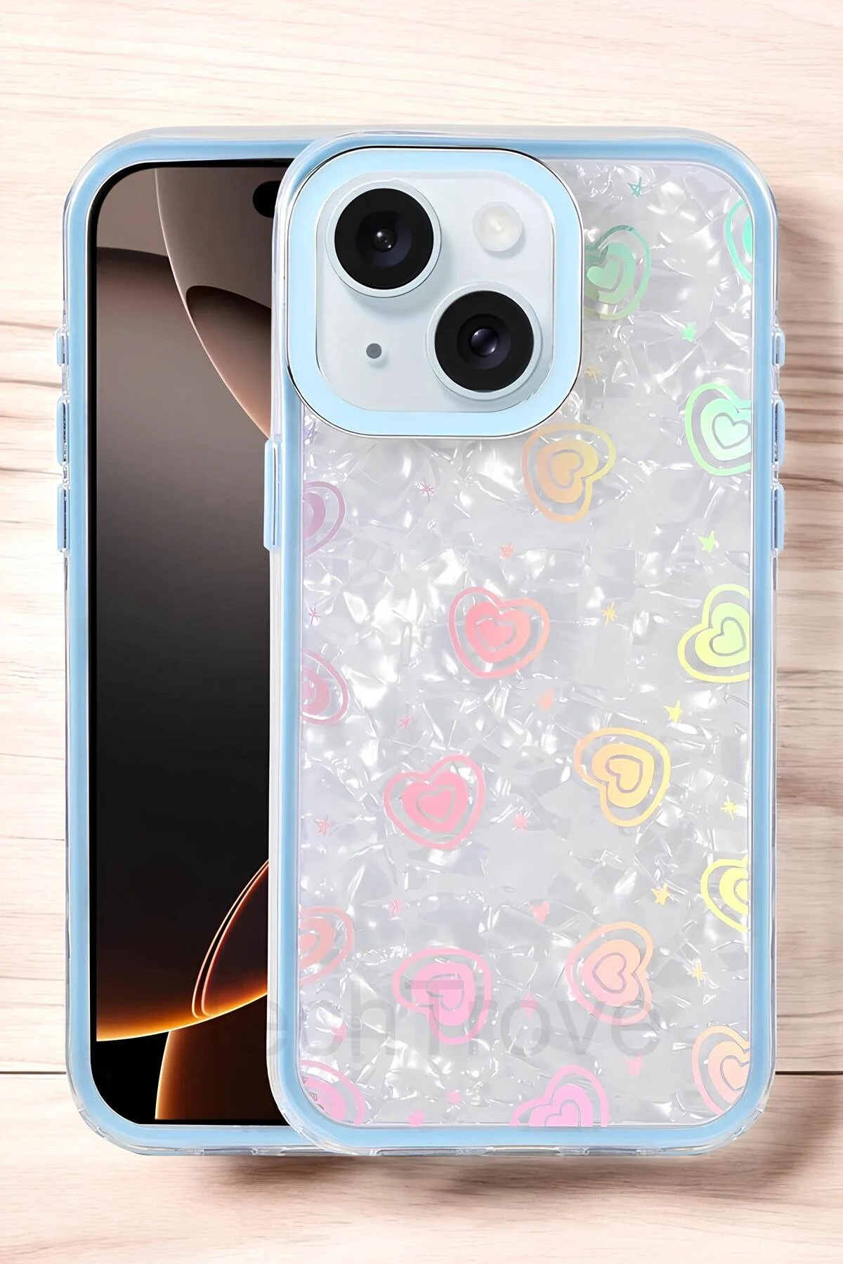iPhone 13 Kılıf Renkli Kalp Desenli Darbe Korumalı Ultra Lüks Kapak