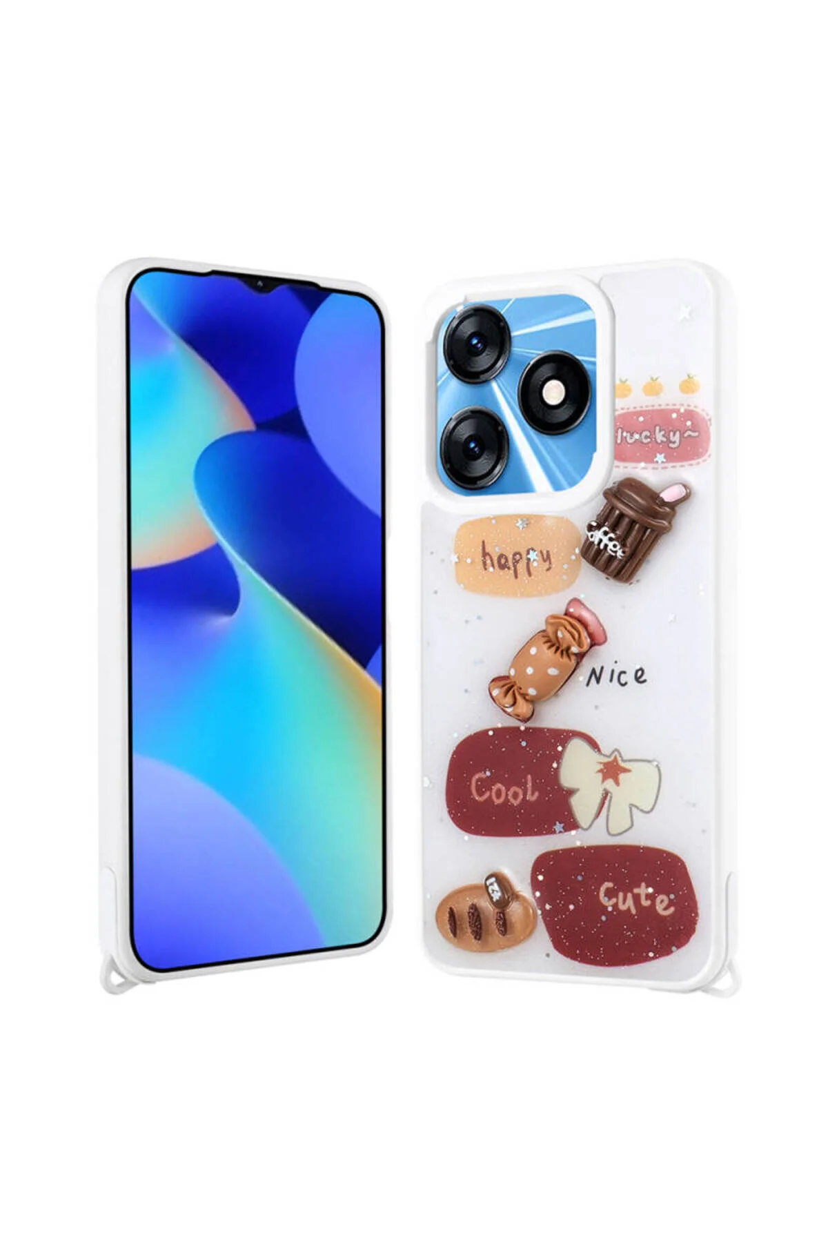 Tecno Spark 10C Uyumlu Parlayan Sıvılı Simli Kabartmalı Figürlü  Kılıf