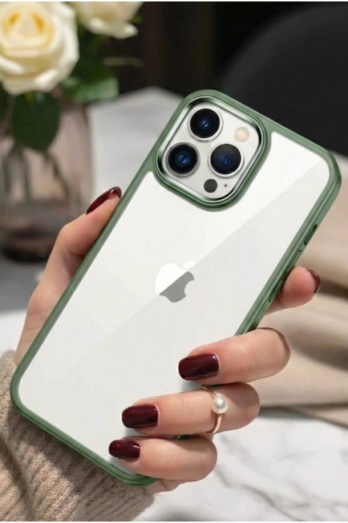 Apple iPhone 13 Pro Uyumlu 3D Kamera Korumalı Şeffaf Tasarım Bumper Kılıf