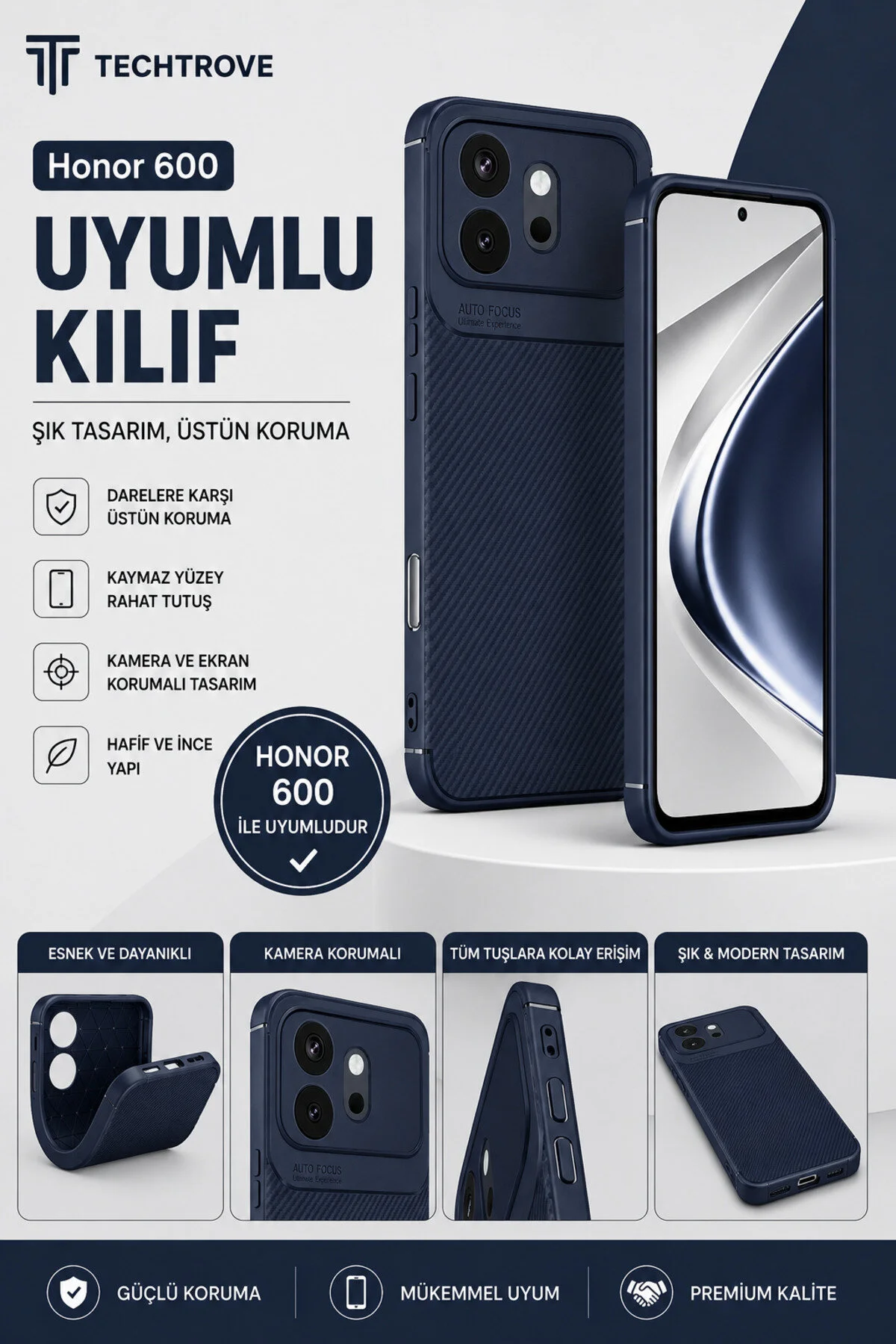 Honor 600 Uyumlu Kılıf Karbon Tasarımlı İnce Yapılı Kamera Korumalı Kapak