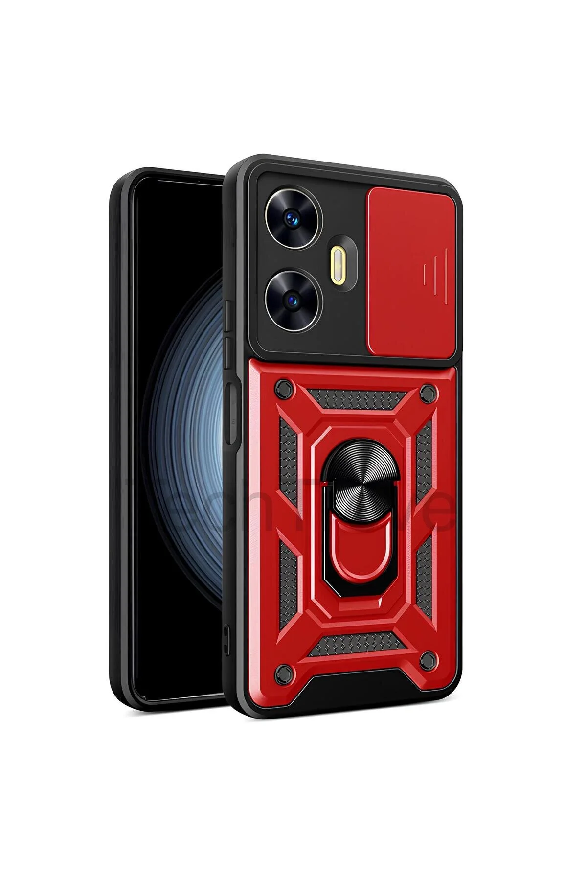 Realme C55 Kılıf Sürgülü Kamera Korumalı Yüzüklü Stand Olabilen Magnetic Tpu Tank Kapak