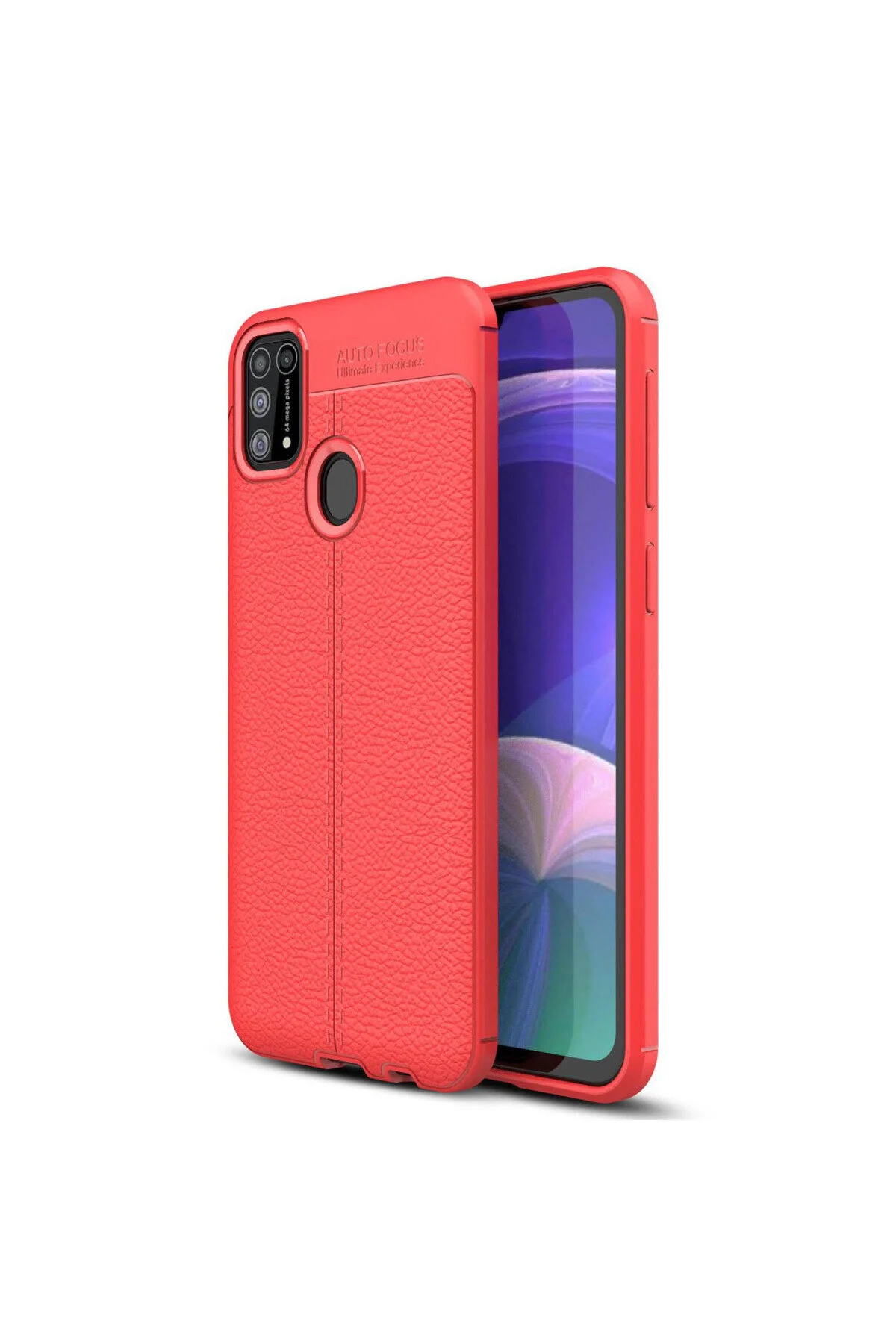 Samsung Galaxy M31 İçin Uyumlu Deri Tasarımlı Elde Kaymaz Korumalı Silikon Kılıf