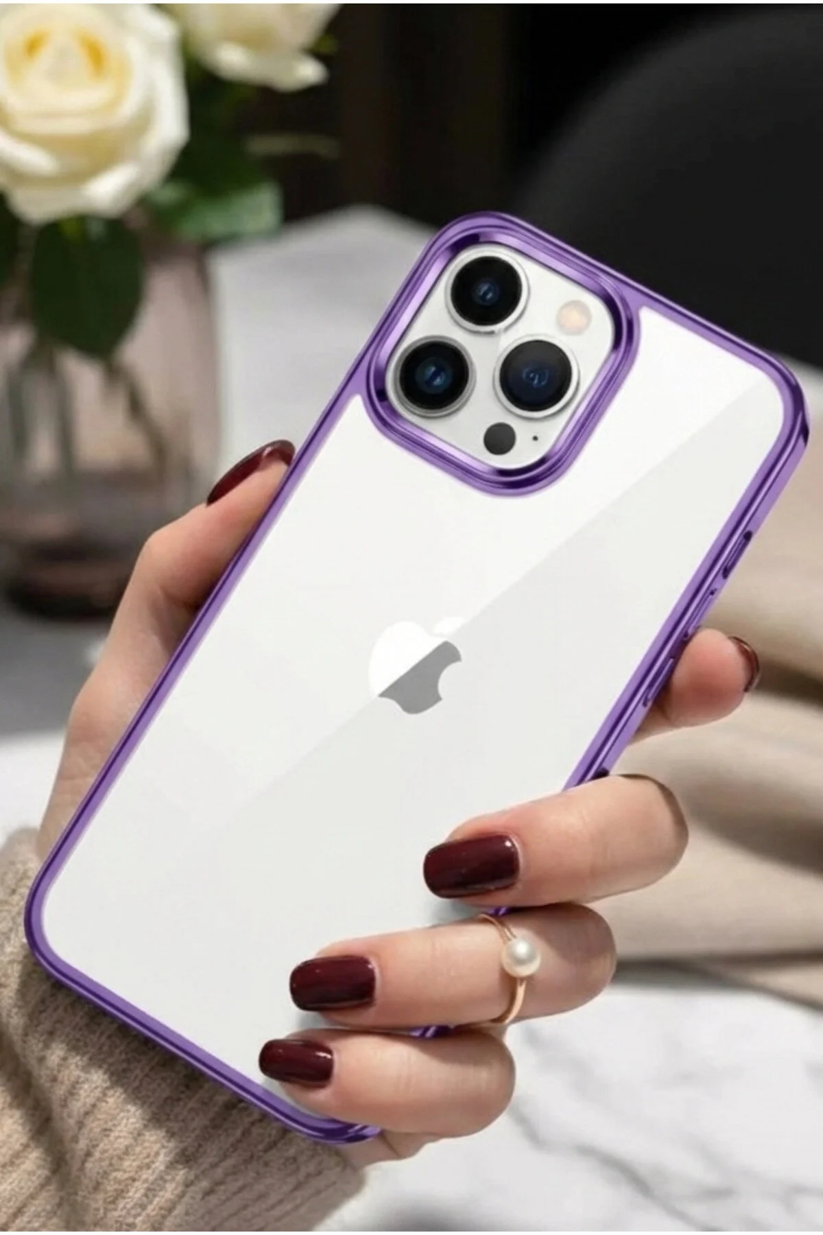 Apple iPhone 14 Pro Uyumlu 3D Kamera Korumalı Şeffaf Tasarım Bumper Kılıf