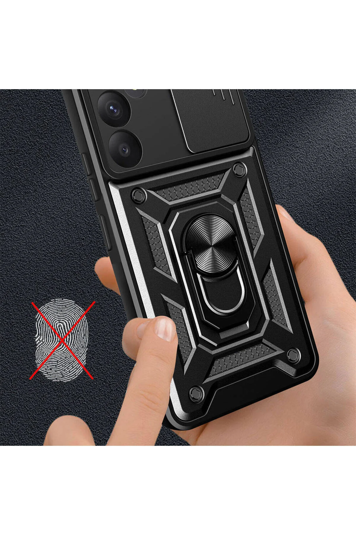 Galaxy A55 Uyumlu Kızaklı Kamera Korumalı Standlı Tank Kılıf