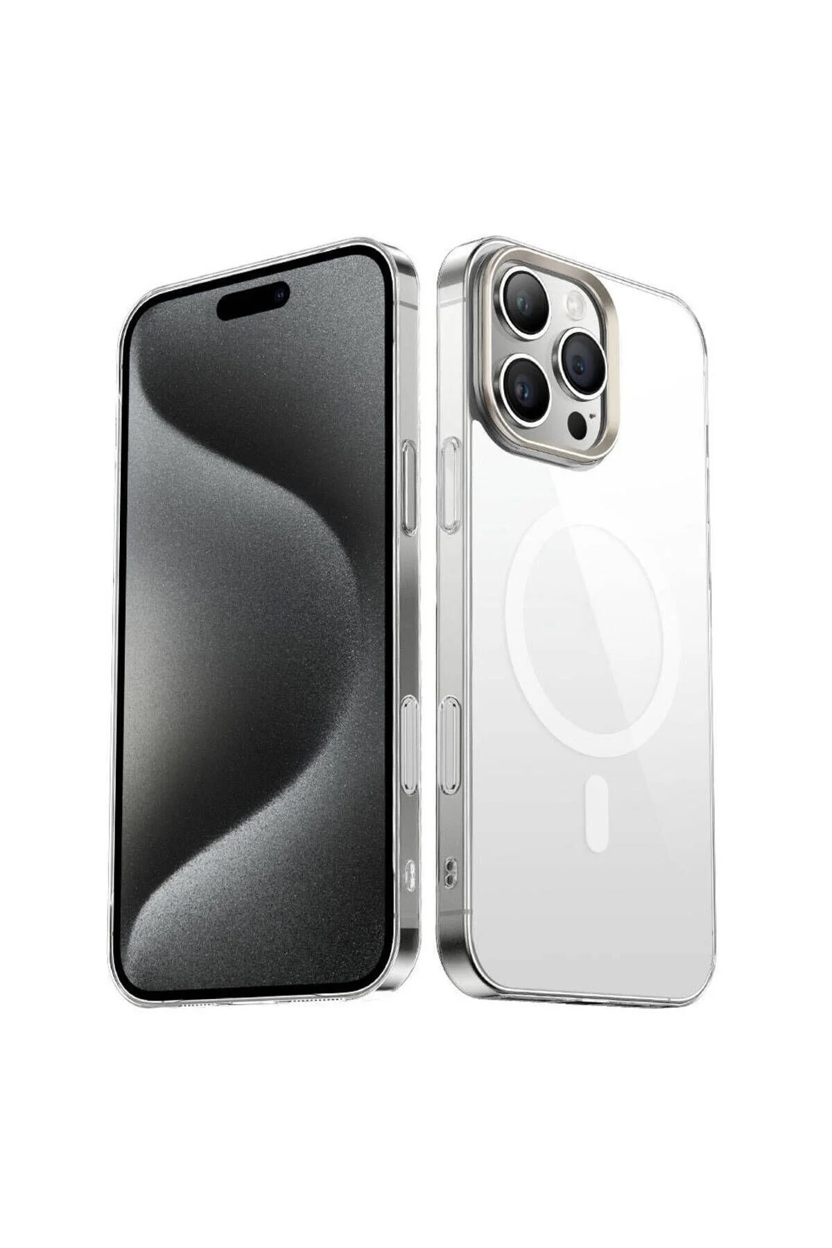 Apple iPhone 16 Pro Max Kılıf Magsafe Şarj Özellikli Şeffaf Cam Arka Yüzey Kapak