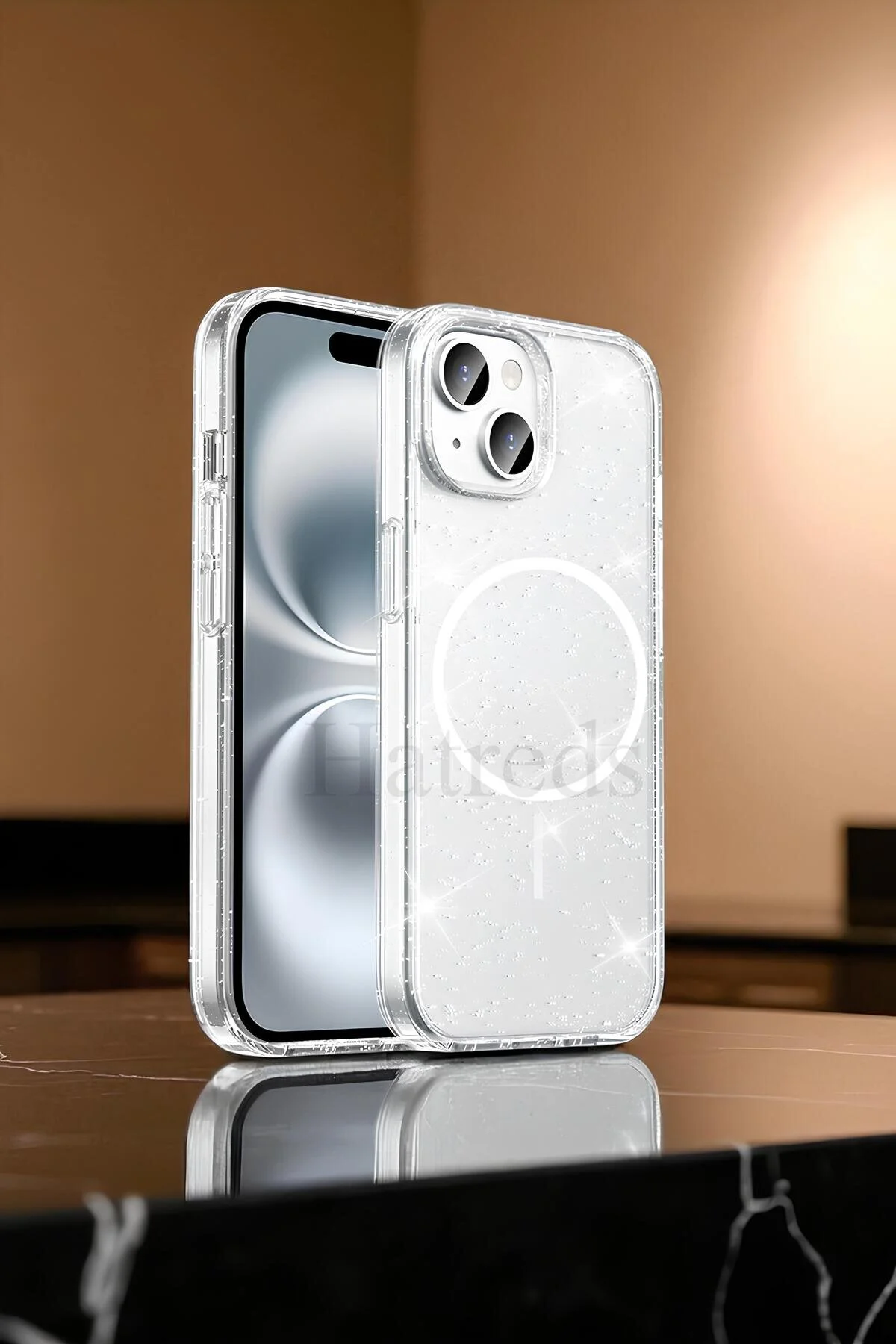 Apple iPhone 15 Plus Kılıf M-safe Şarj Özellikli Parlayan Simli Saydam Renkli Maris Kapak