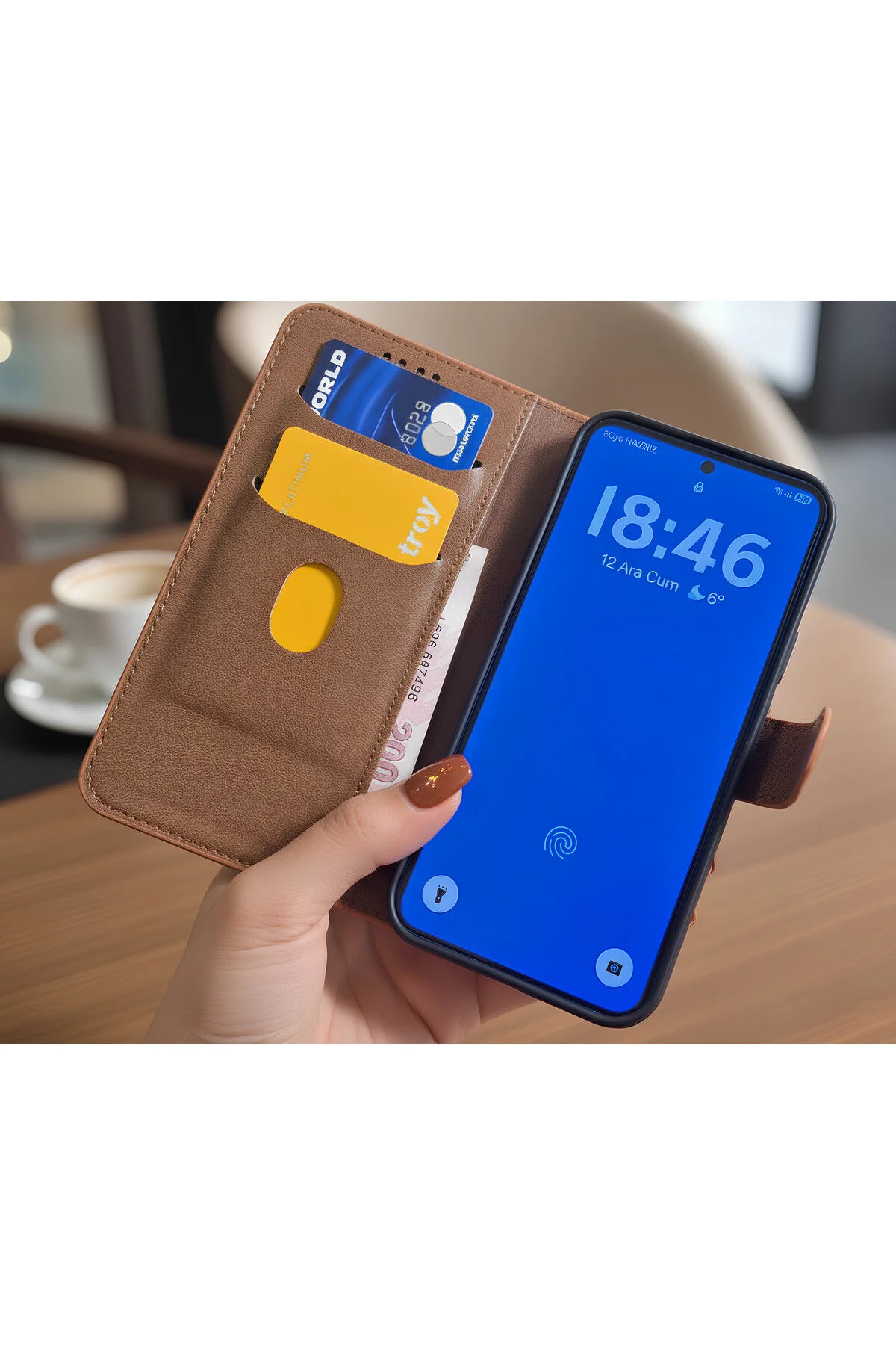 iPhone 15 Kılıf Kapaklı ve Cüzdanlı Stand Olabilen Deri Kılıf
