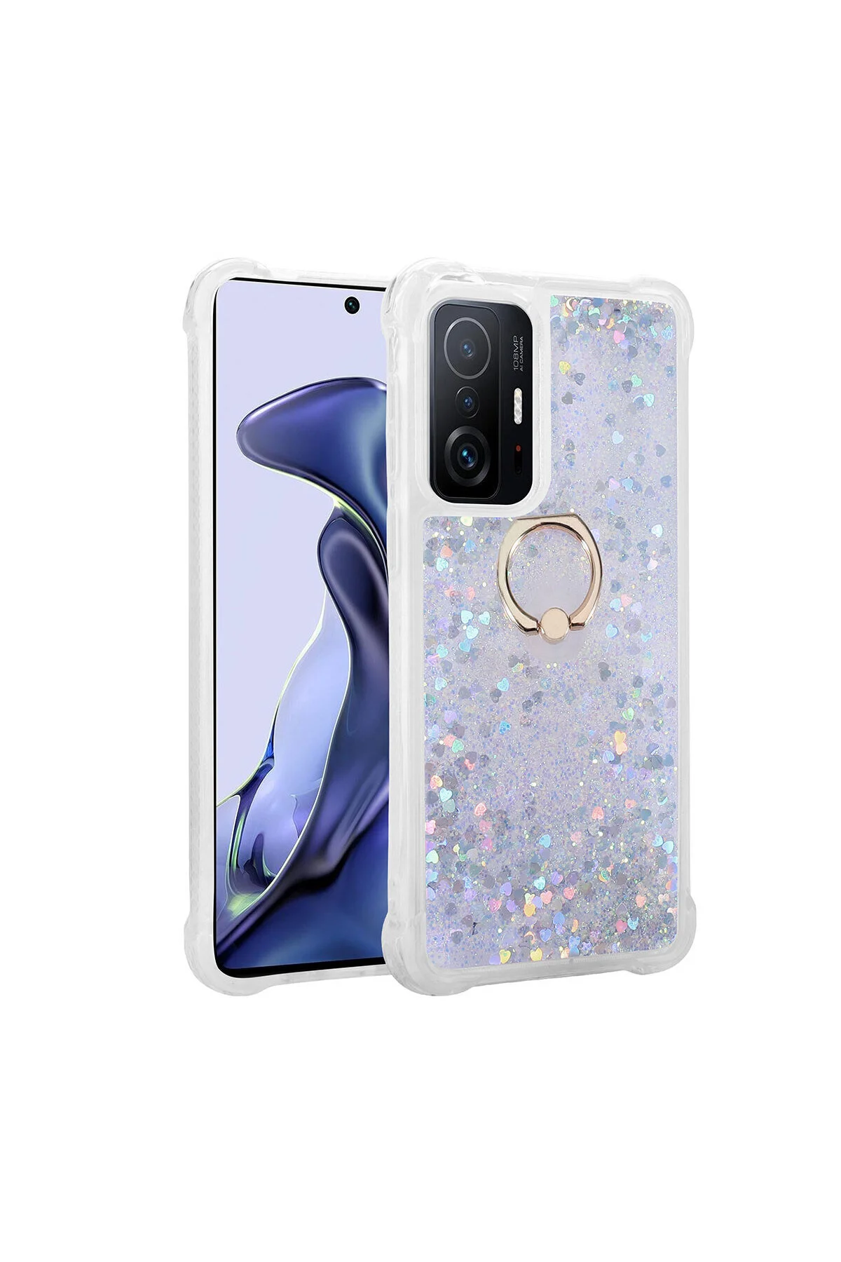 Xiaomi Mi 11T Pro 5G Uyumlu Akışkan Simli Sıvılı Yüzüklü Parlayan Tasarımlı Kılıf