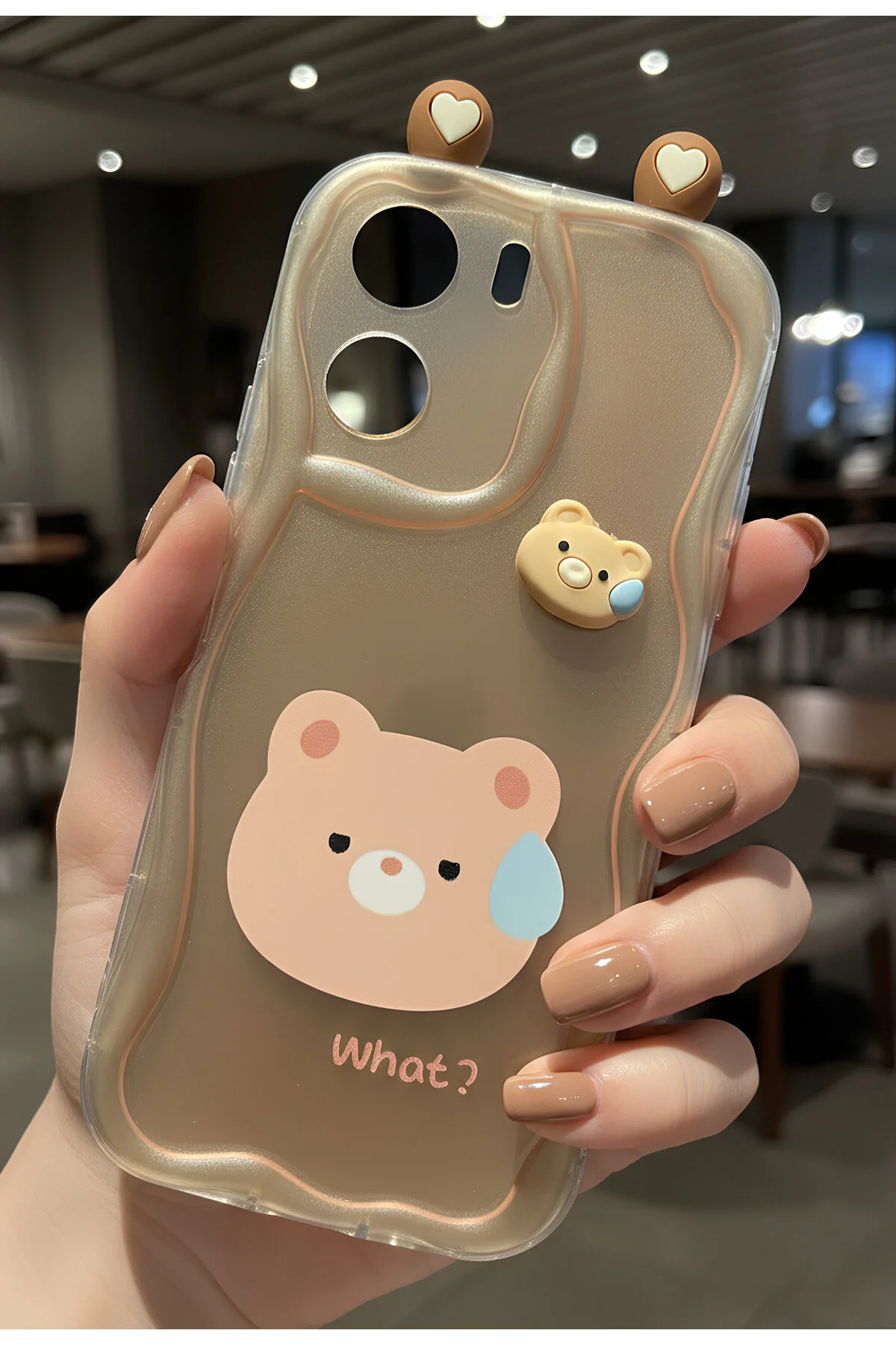 Vivo Y16 İçin Uyumlu Sevimli Şaşkın Ayıcık Figürlü Dalgalı Kenarlı Tasarım Kılıf