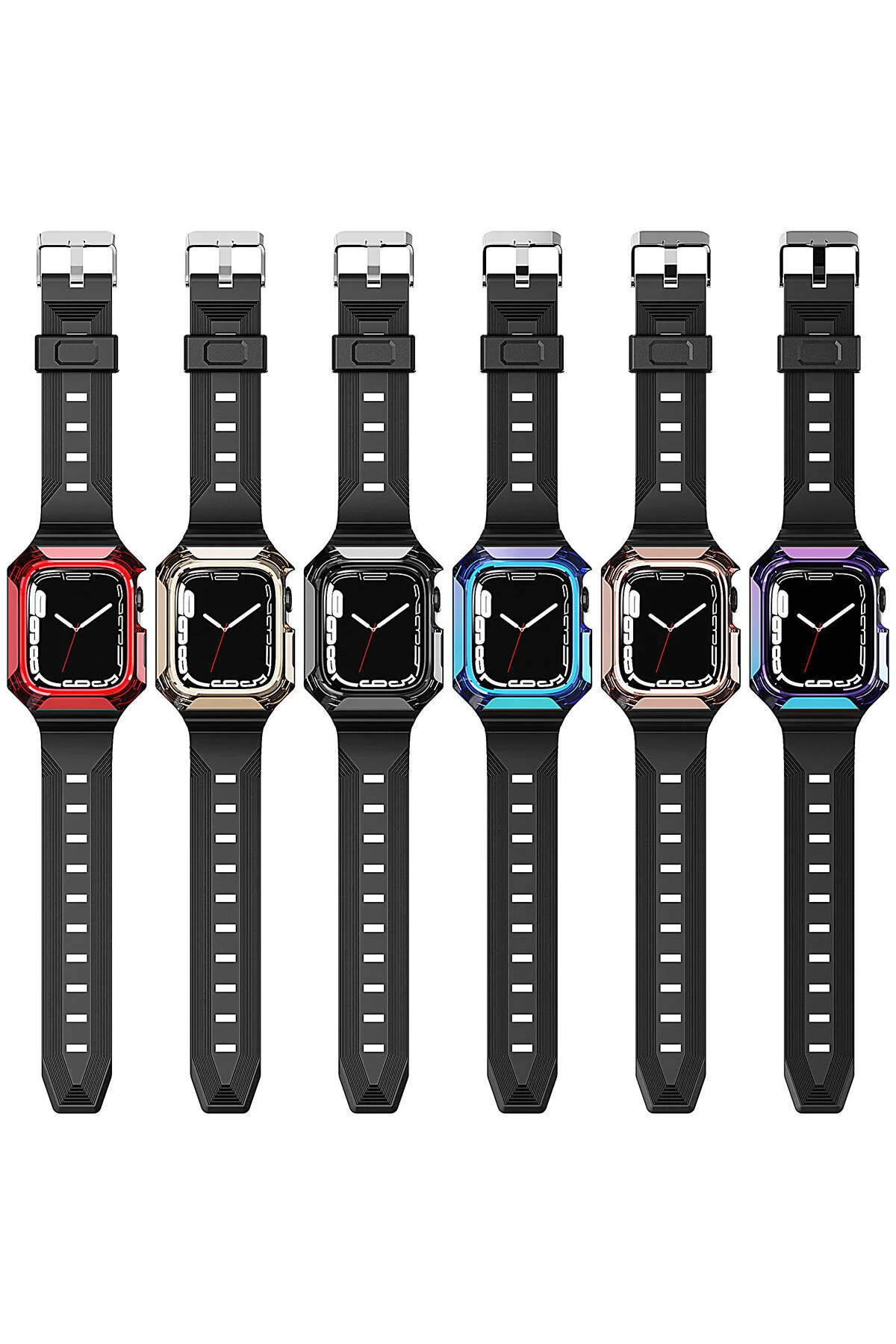 Watch 7 41mm İçin Uyumlu Sert PC Kasa Koruyuculu Silikon Kordon