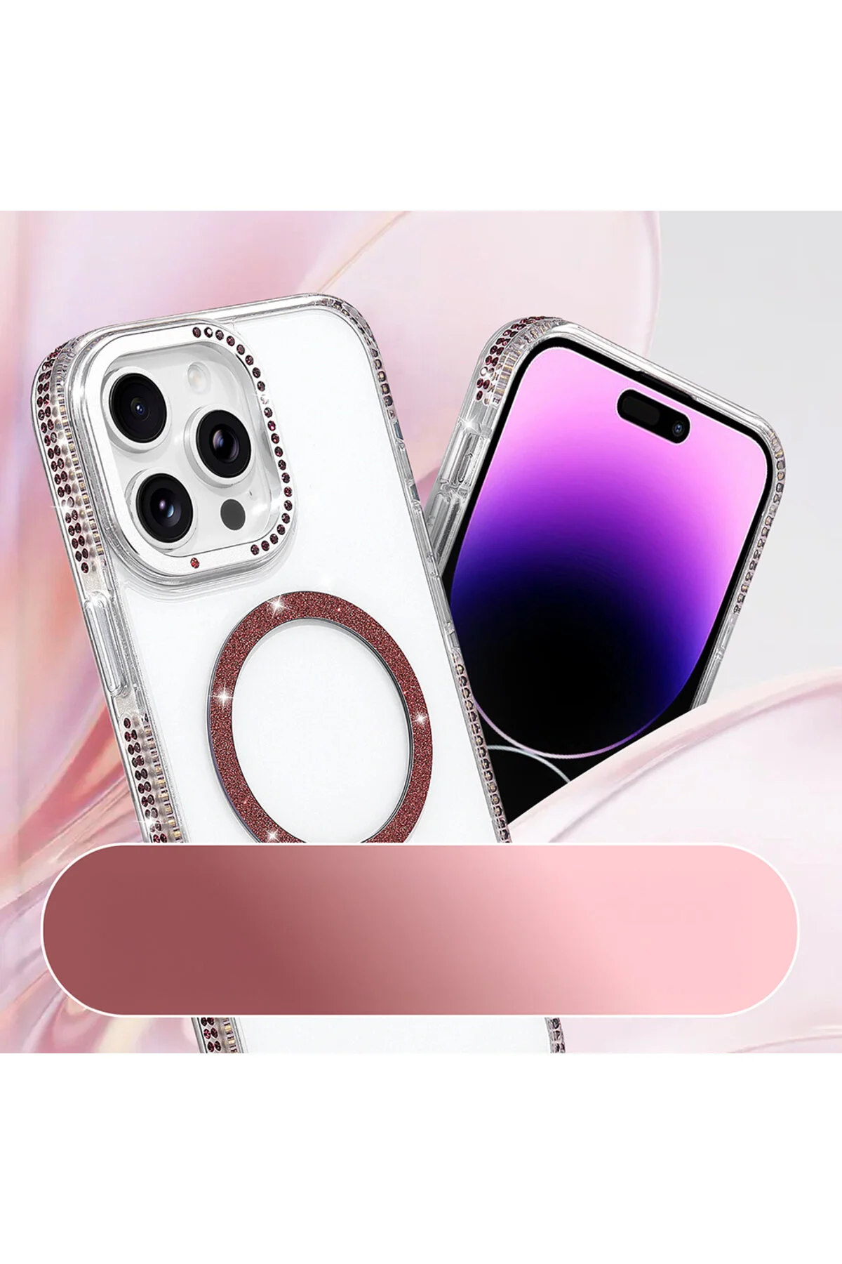 iPhone 14 Pro Max İçin Uyumlu M-safe Şarj Özellikli Taşlı Lüx Kapak