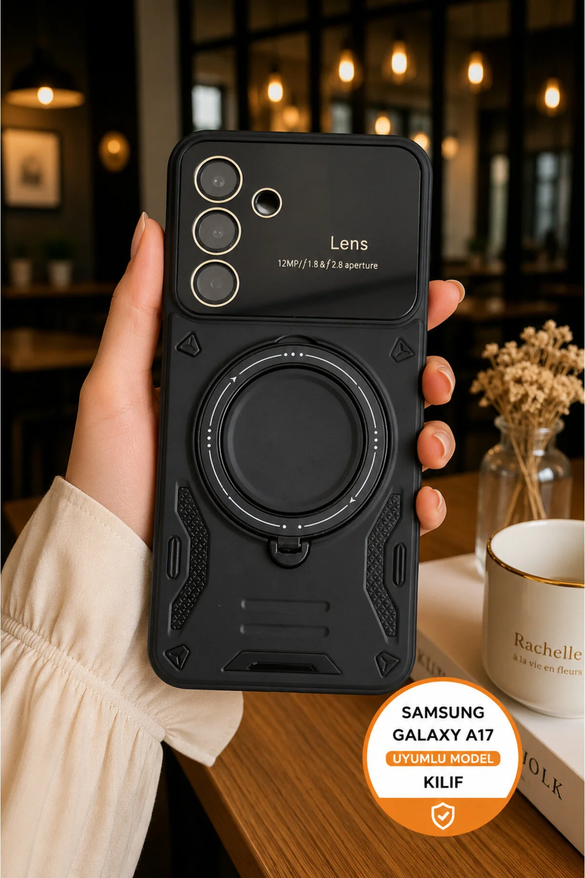 Galaxy A17 İçin Uyumlu 3D Kamera Lens Korumalı Standlı Kılıf