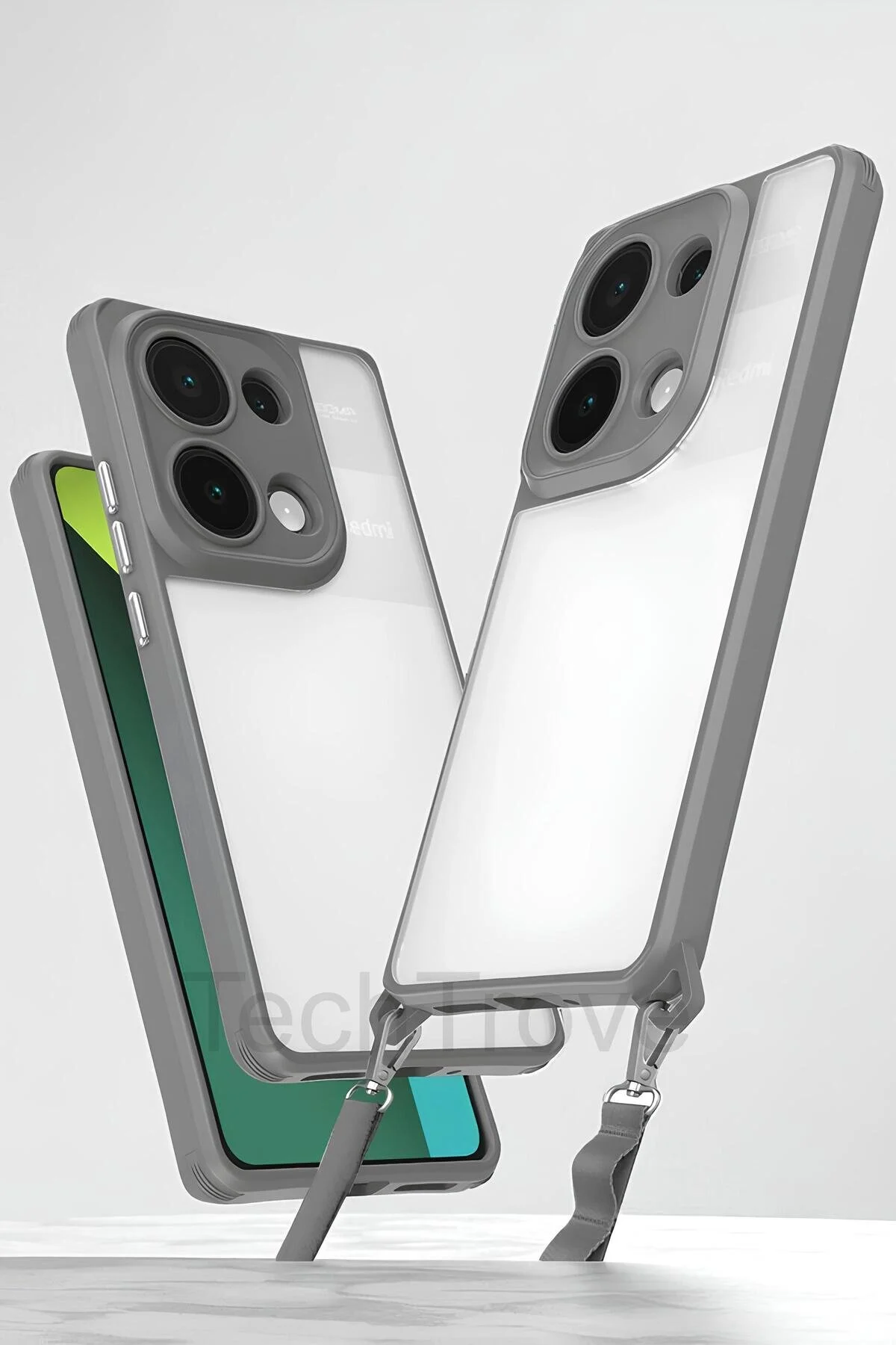 Xiaomi Redmi Note 13 Pro 5G Kılıf Kamera Korumalı Şeffaf Arka Yüzeyli Askı Aparatlı Kapak