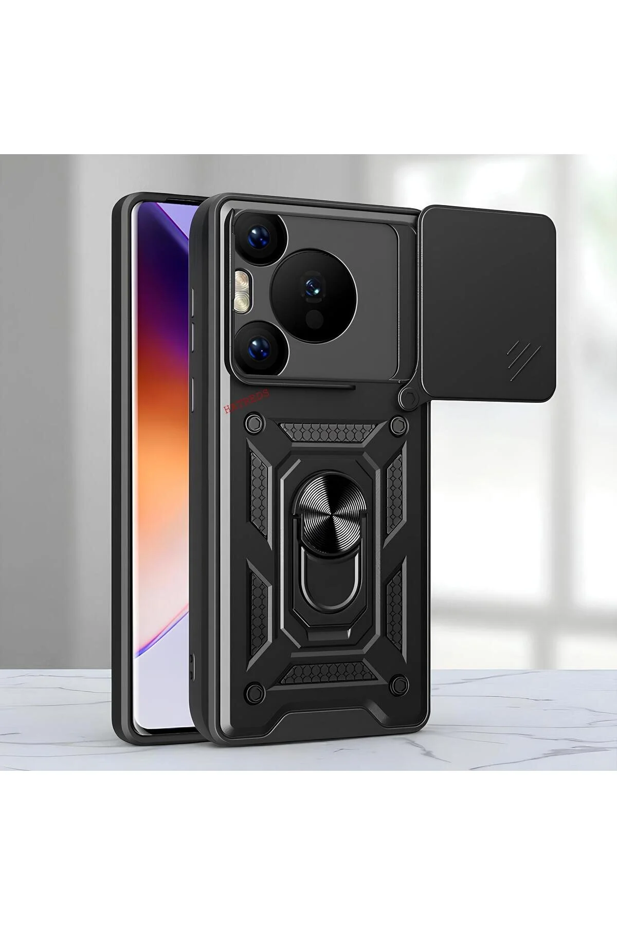 Huawei Pura 70 5G Kılıf Magnetik Standlı Sürgülü Kamera Korumalı TPU Tank Kapak