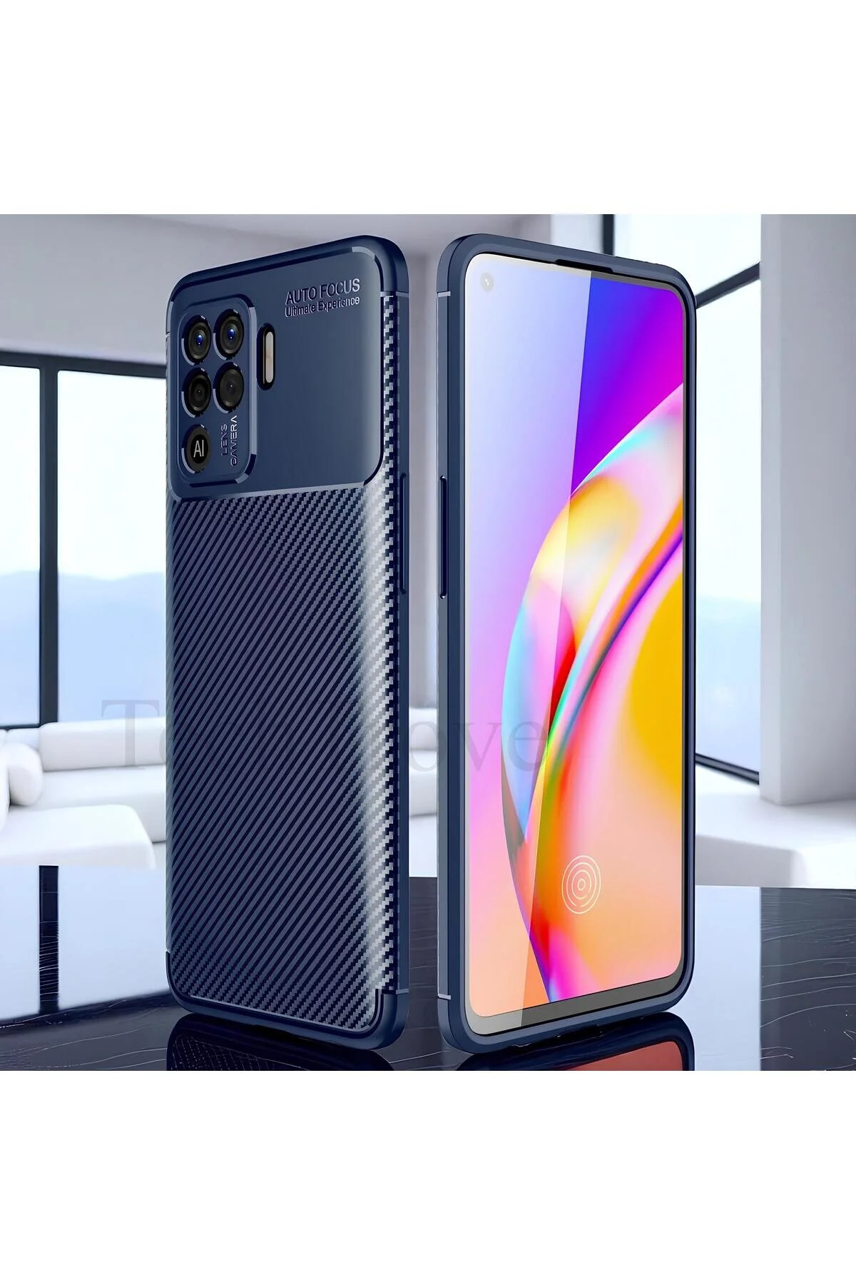 Oppo Reno 5 Lite Kılıf Kamera Korumalı Darbe Emici Karbon Fiber Desenli Kapak