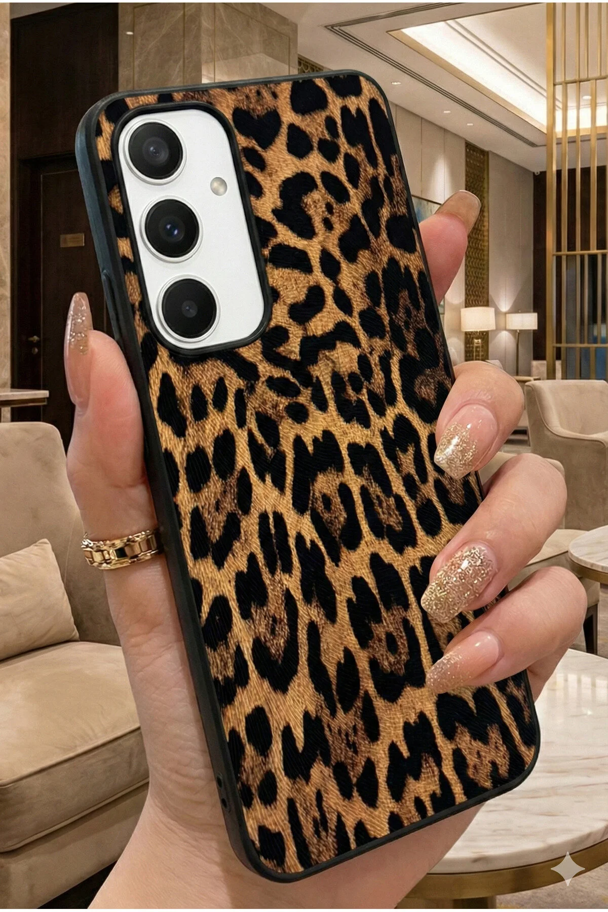 Samsung Galaxy A26 Kılıf Uyumlu Koyu Leopar Desenli Siyah Kenarlı Şık Kılıf - Lüks Koruma