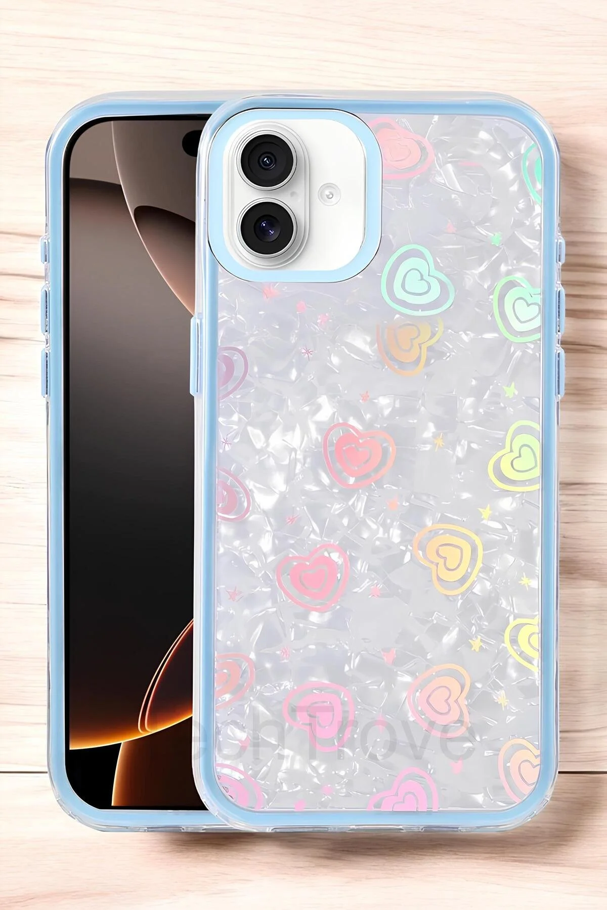 iPhone 16 Kılıf Renkli Kalp Desenli Darbe Korumalı Ultra Lüks Kapak