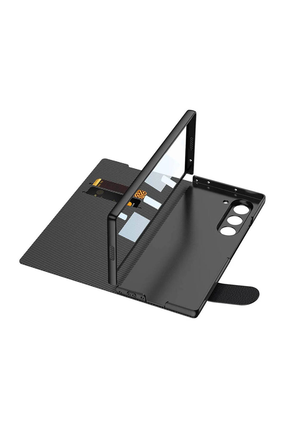 Galaxy Z Fold 6 Kılıf Karbon Fiber Tasarımlı Magnetik Tokalı Kartlıklı Hatreds Kıpta Kapak