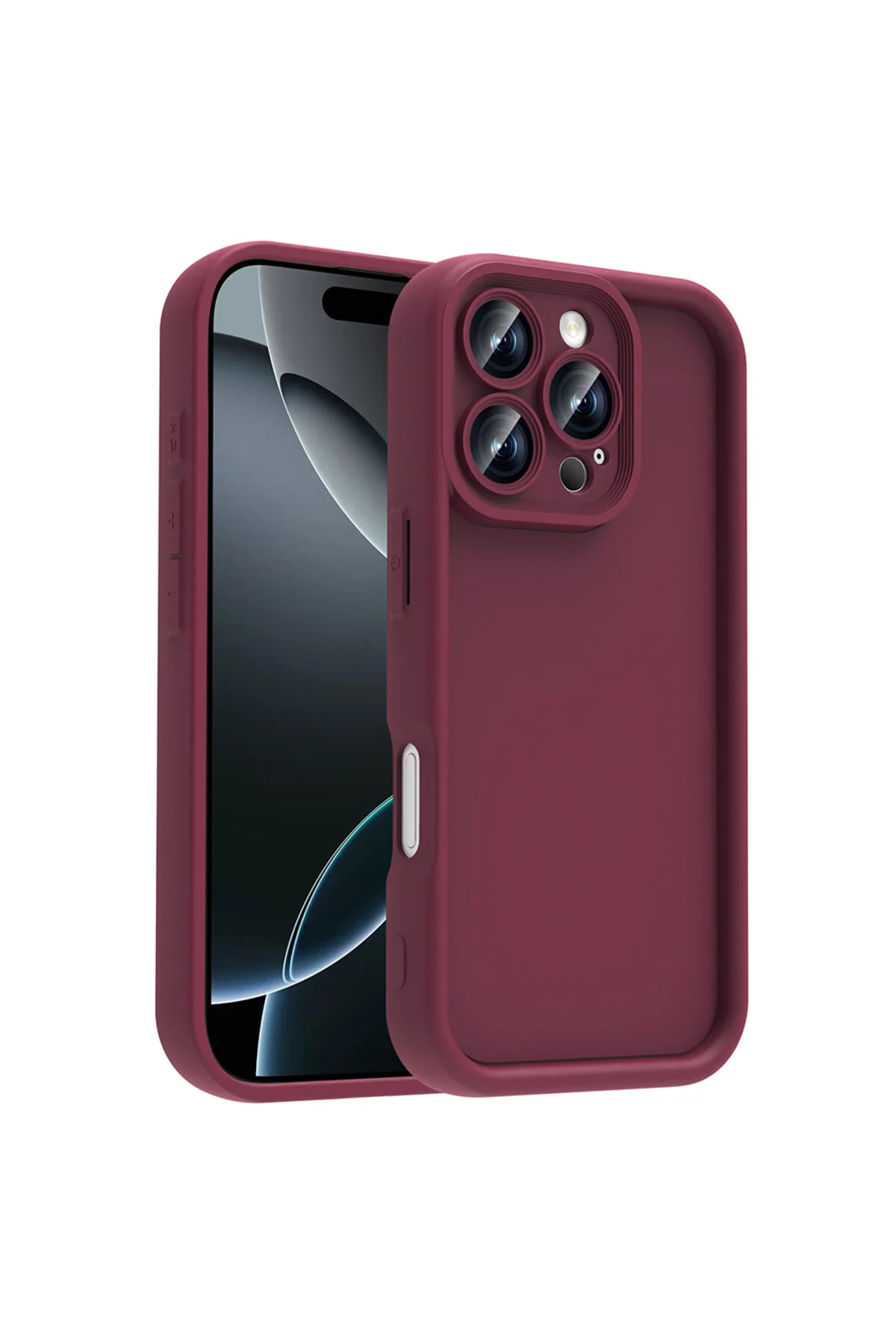 Apple iPhone 16 Pro Kılıf Kamera Korumalı Kenar Çıkıntılı Soft Renkli Silikon Kapak - Mürdüm
