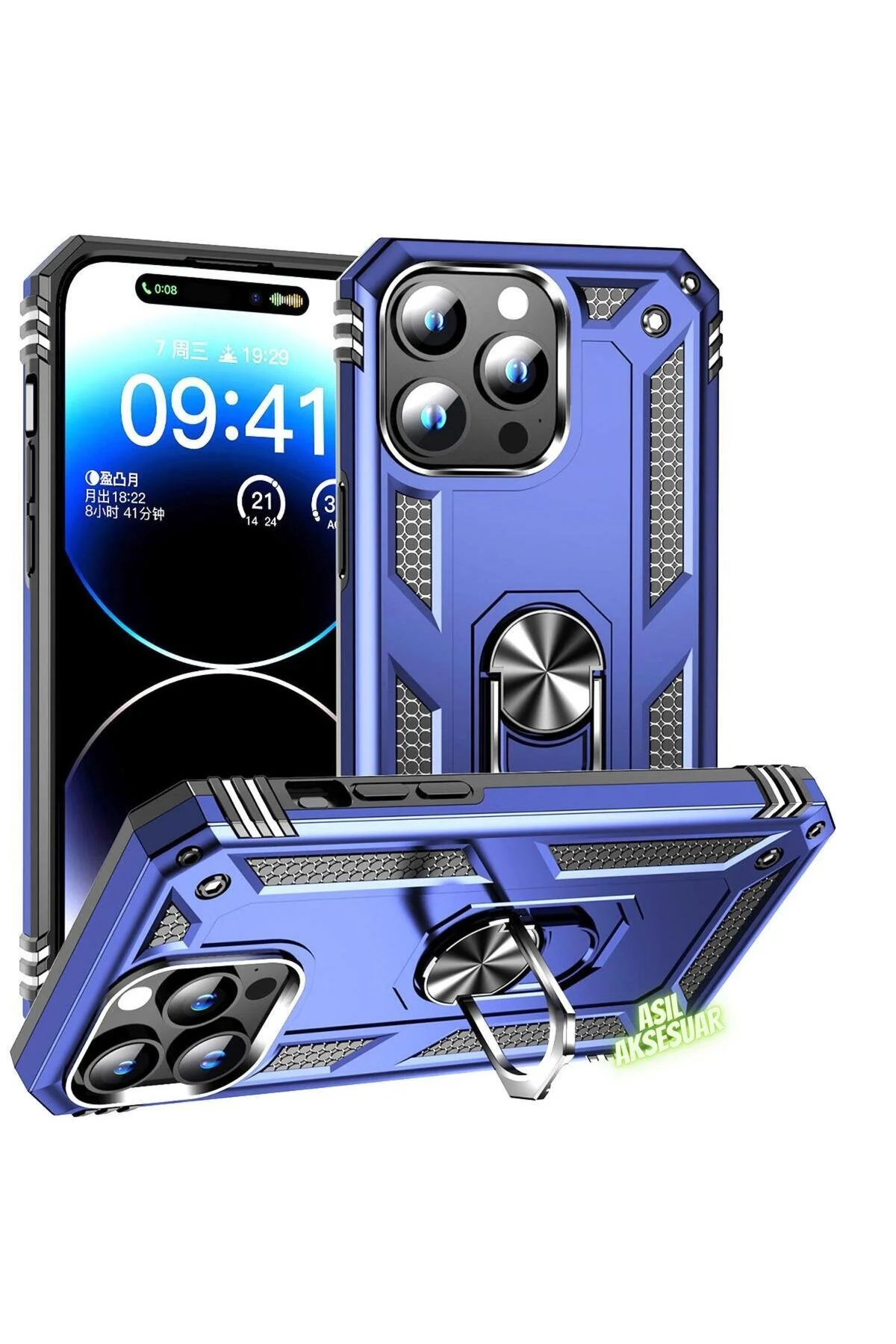 Apple Iphone 15 Pro Kılıf Yüzüklü Stand Özellikli Renkli Tasarım Tank Korumalı Kılıf