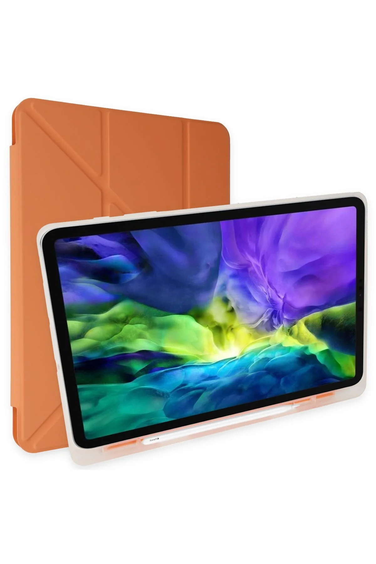 iPad Air 2 9.7 Uyumlu Kılıf Kalem Bölmeli Uyku Modlu Smart Case - Turuncu